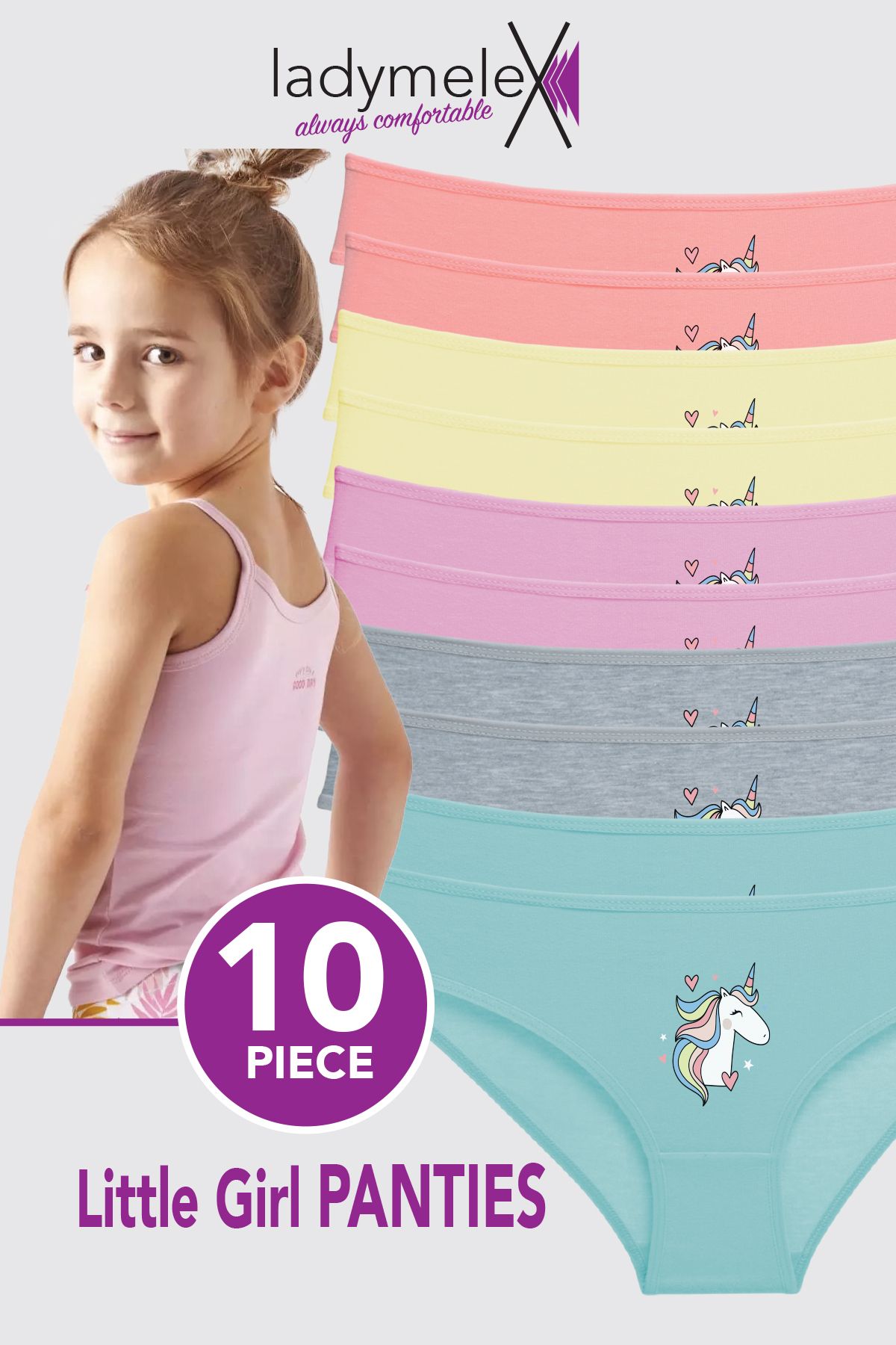 LadyMelex-Girl's Panties, Mixed Color, 10 Pieces Girls' Underpants, Soft Cotton Fabric 1
