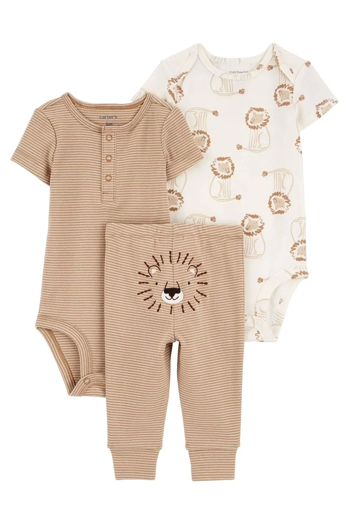 Kaplan Erkek Bebek Body Pantolon Set 3'lü Paket Kahverengi