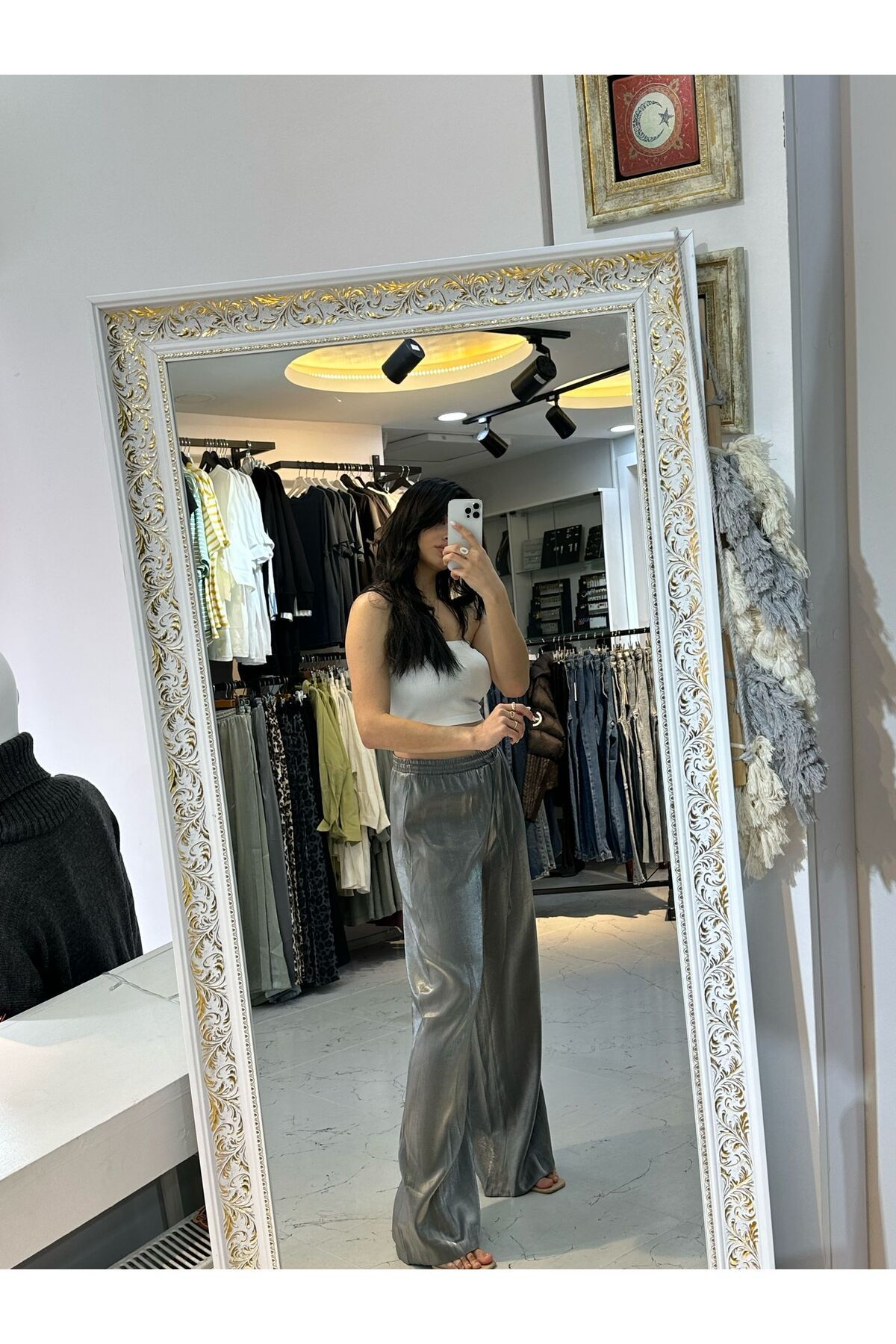 MİEL LORE BOUTIQUE SATEN GRİ PANTOLON
