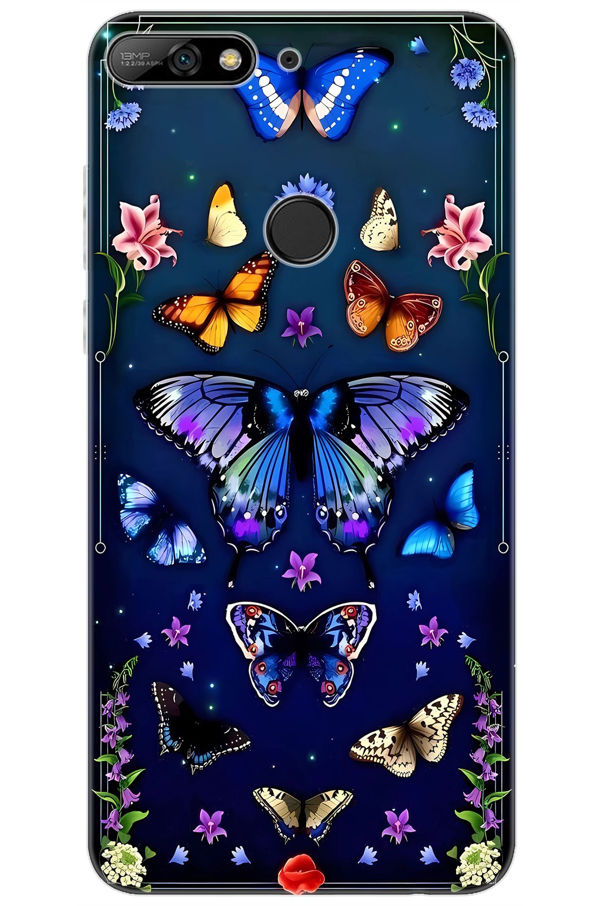 Ceppare Huawei Y7 Prime 2018 (LDN-L21) Uyumlu Kılıf Desen Baskı Silikon Kelebek STK:669 CP-BvuFeNb