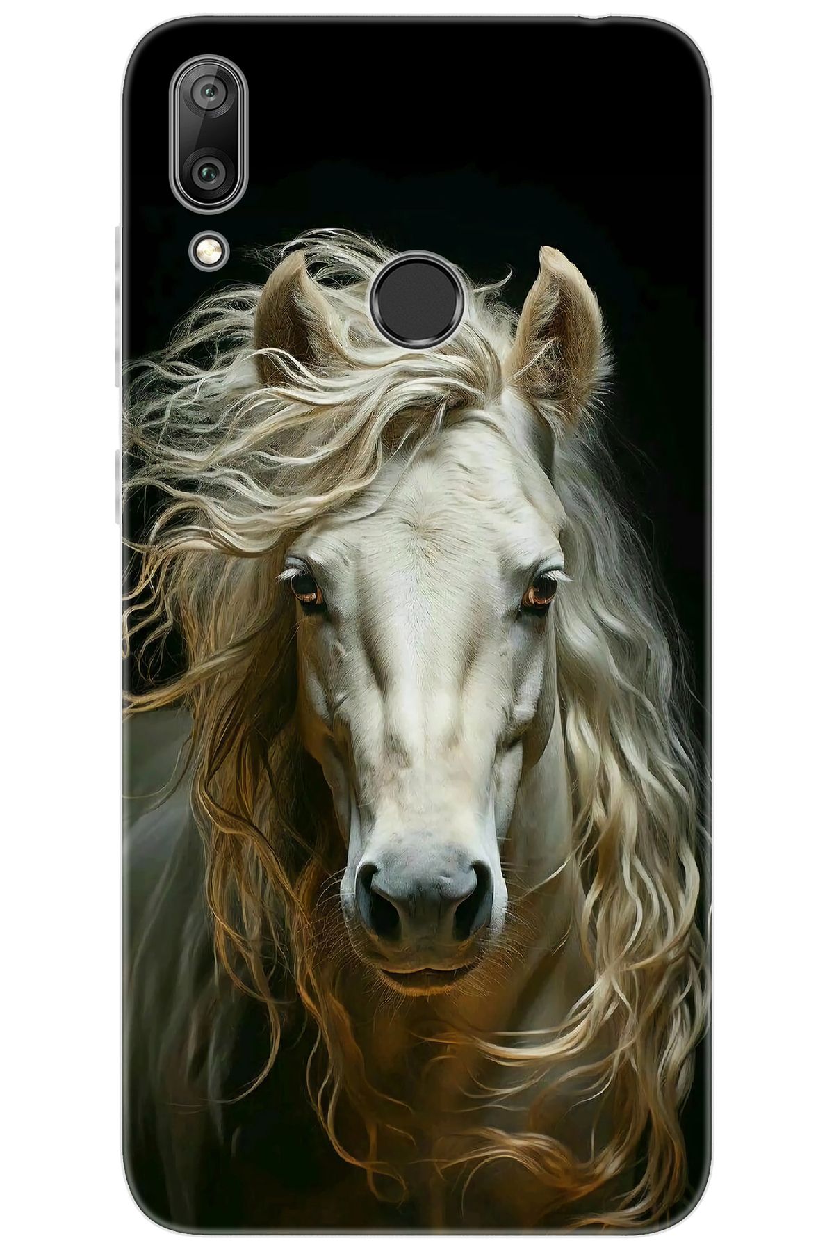 Ceppare Huawei Y7 Prime 2019 (DUB-LX3) Uyumlu Kılıf Desen Baskı Silikon Beyaz At STK:689 CP-ufVK665