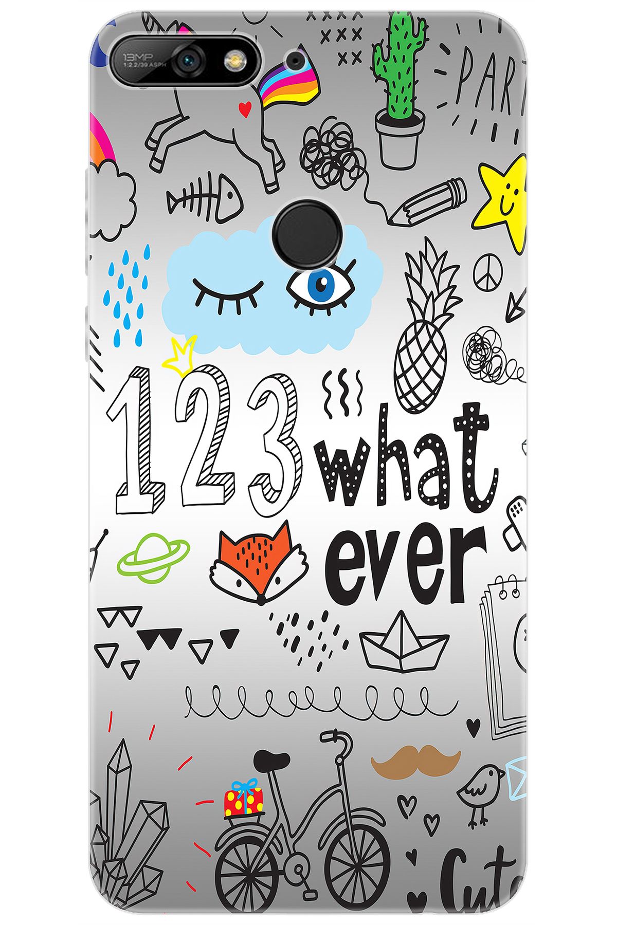 Ceppare Huawei Y7 Prime 2018 (LDN-L21) Uyumlu Kılıf Desen Baskı Silikon 123WHAT Ever STK:334 CP-qzkOslk