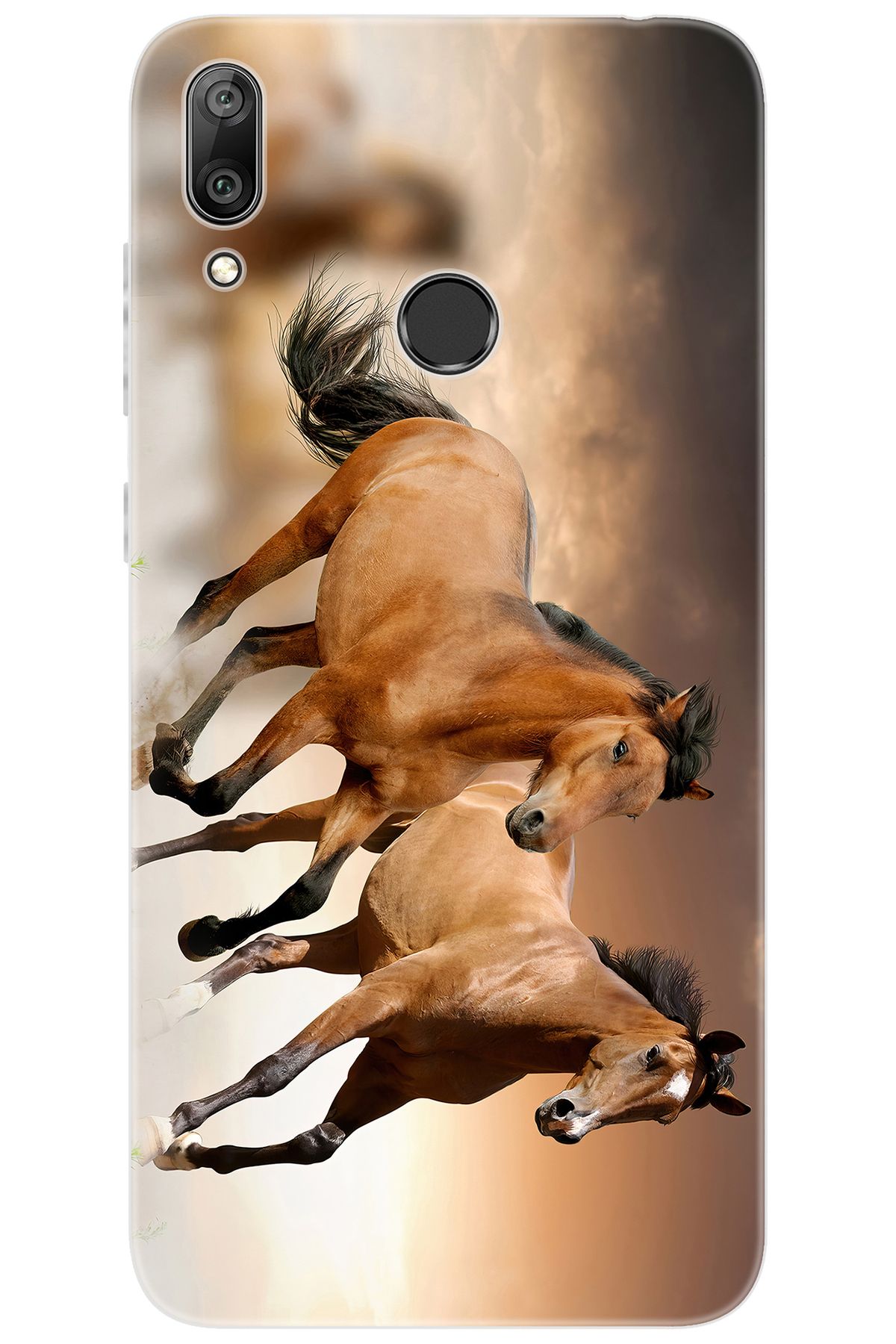 Ceppare Huawei Y7 Prime 2019 (DUB-LX3) Uyumlu Kılıf Desen Baskı Silikon Kahve Atlar STK:176 CP-AJOITk3