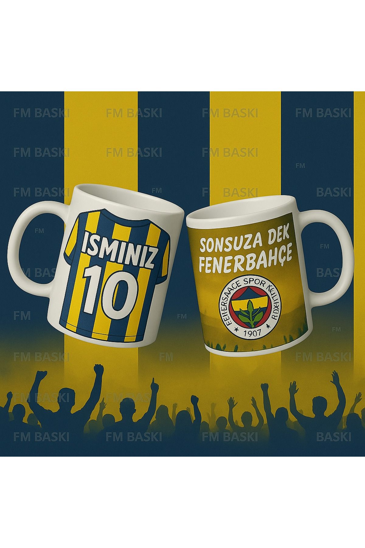FM BASKI Sarı lacivert temalı çubuklu forma kişiye özel isim yazdırma