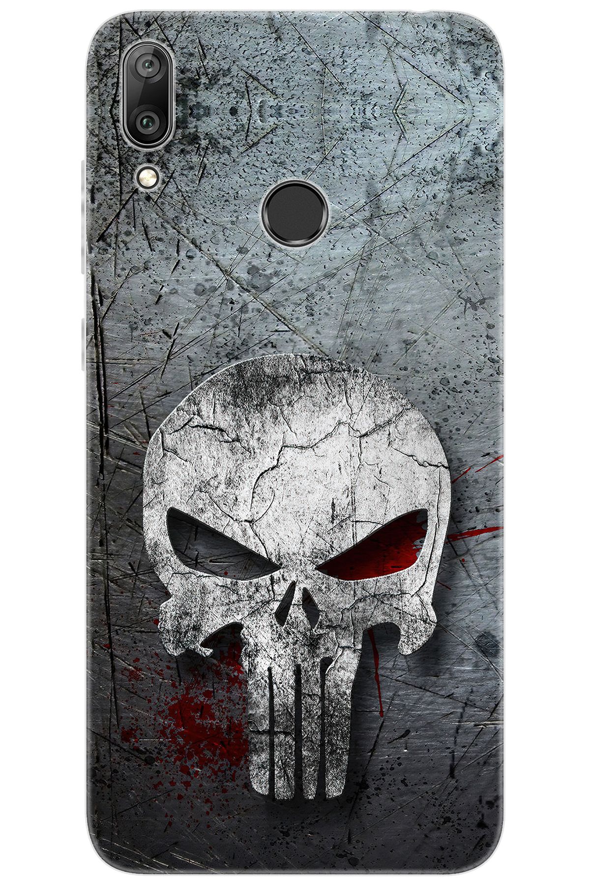 Ceppare Huawei Y7 Prime 2019 (DUB-LX3) Uyumlu Kılıf Desen Baskı Silikon Gri Kuru Kafa STK:218 CP-TsDPQMG