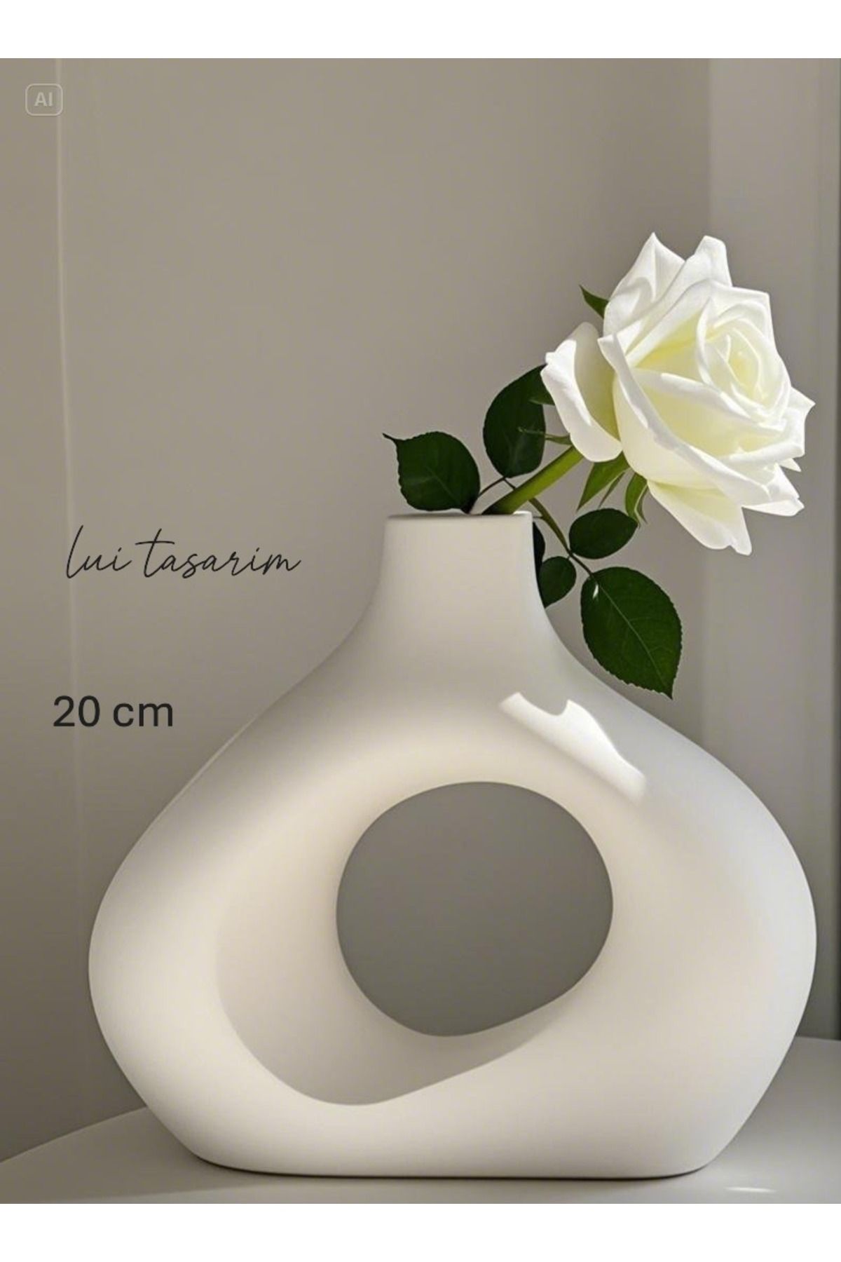 Lui Tasarım Beyaz Zarif İskandinav Tarzı Sade Seramik Mat beyaz Vazo 20cm