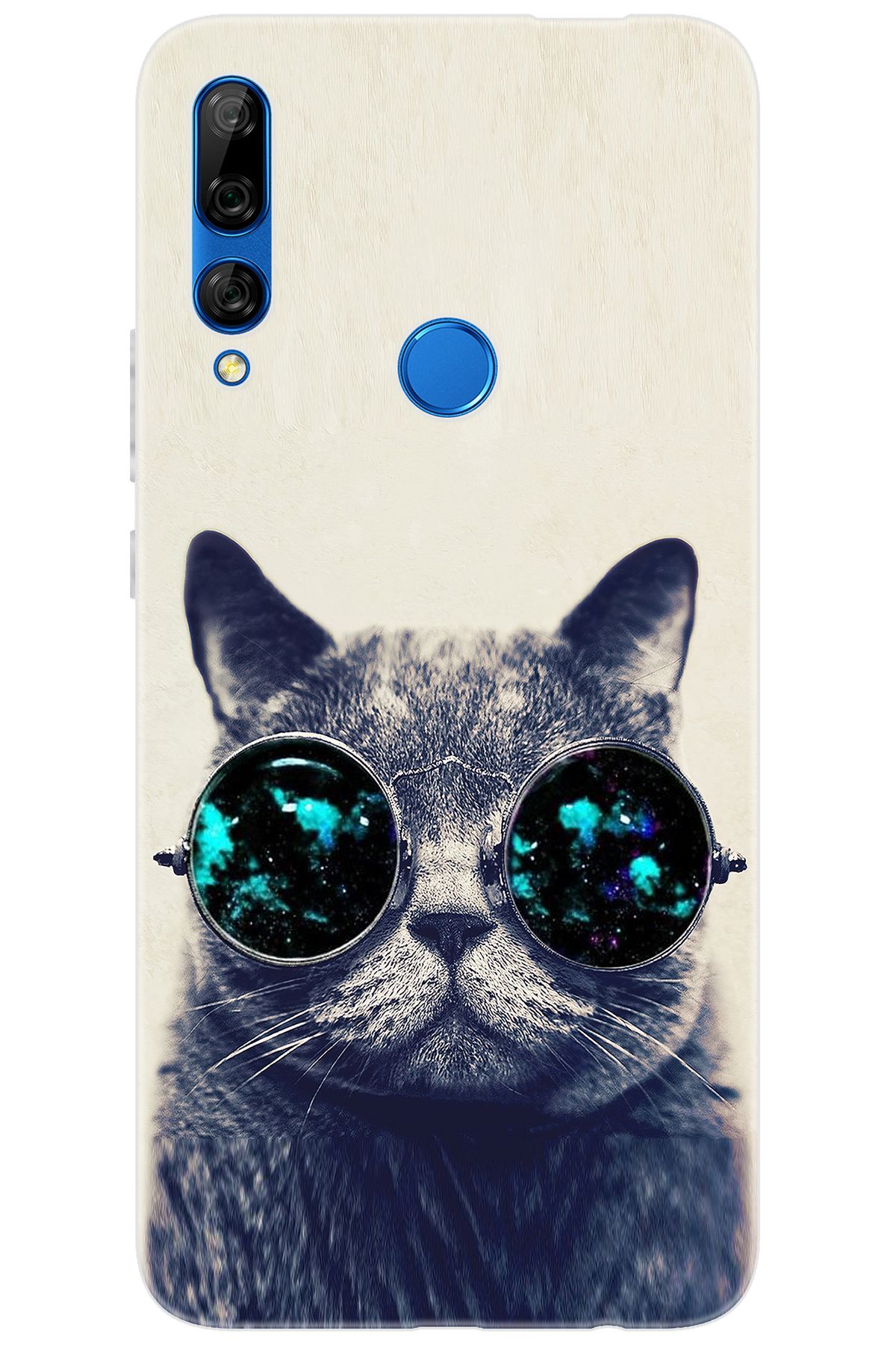Ceppare Huawei Y9 Prime 2019 (STK-L21) Uyumlu Kılıf Desen Baskı Silikon Gözlüklü Kedi STK:236 CP-UMVII0f