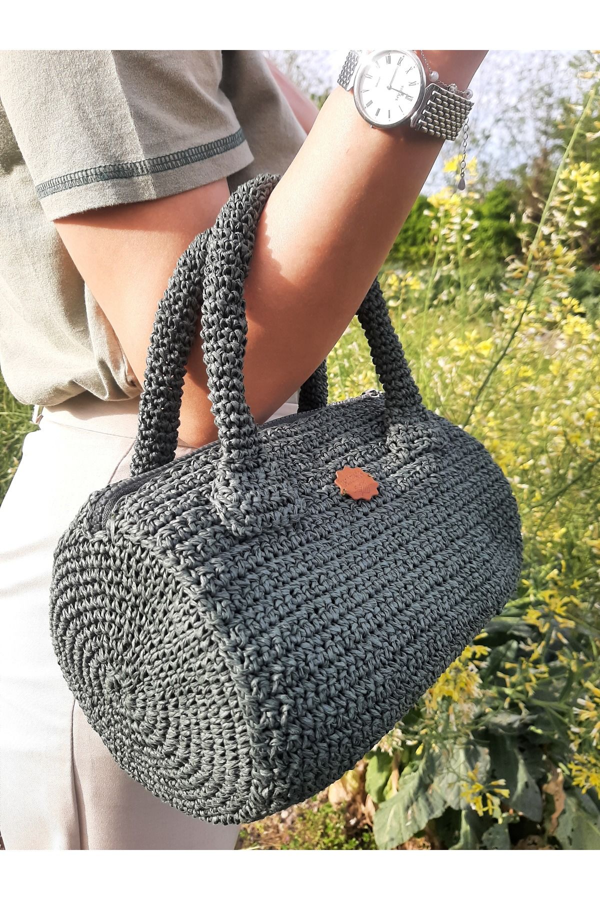 APRİLHANDMADE Silindir Koyu Yeşil El Çantası