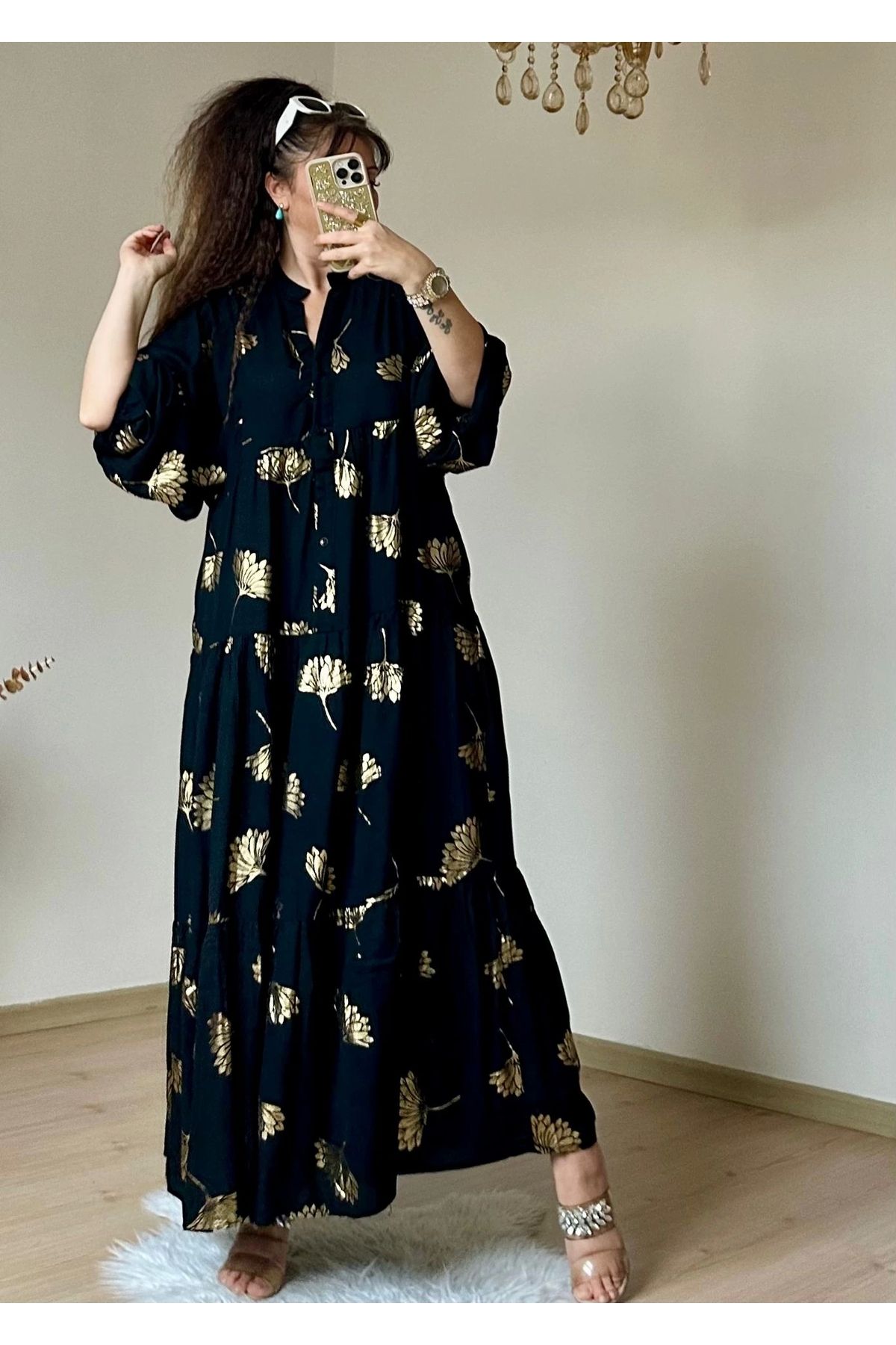 azra moda Varak Baskı Salaş Elbise