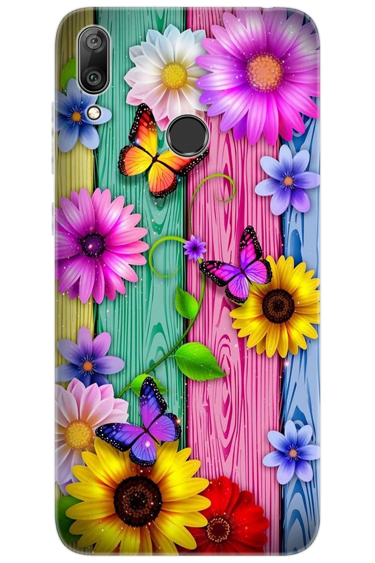 Ceppare Huawei Y7 Prime 2019 (DUB-LX3) Uyumlu Kılıf Desen Silikon Papatya Kelebekler STK:719 CP-kWRiDC4