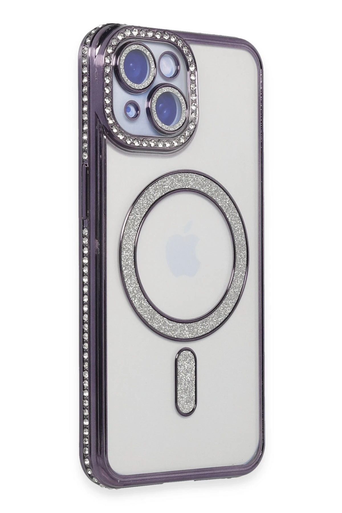 NewFace iPhone 13 Kılıf Joke Simli Magneticsafe Kılıf - Derin Mor JOJUA