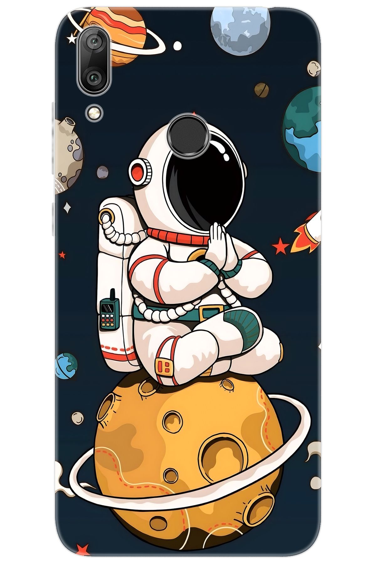 Ceppare Huawei Y7 Prime 2019 (DUB-LX3) Uyumlu Kılıf Desen Baskı Silikon Astronot STK:695 CP-8yK9z9J
