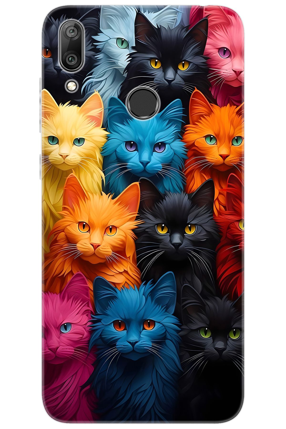 Ceppare Huawei Y7 Prime 2019 (DUB-LX3) Uyumlu Kılıf Desenli Silikon Renkli Kediler STK:713 CP-hfRAysM