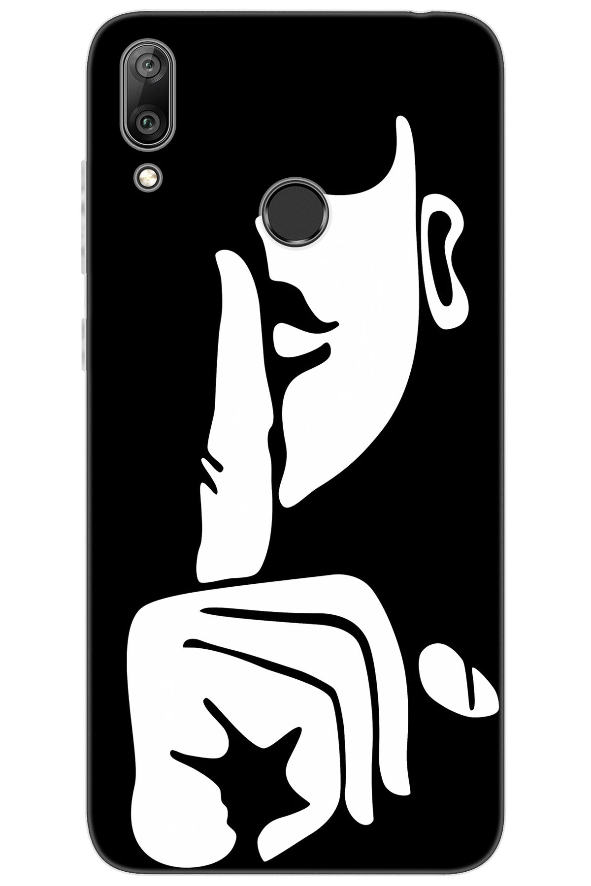 Ceppare Huawei Y7 Prime 2019 (DUB-LX3) Uyumlu Kılıf Desen Silikon Siyah Beyaz Sessizlik ST653 CP-JiII6xR