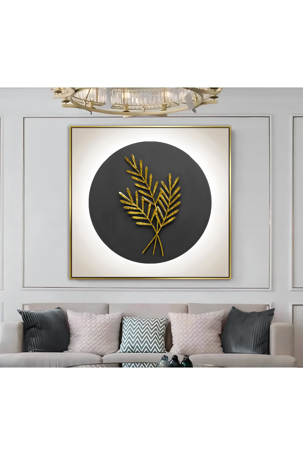 Harikabirev HARİKABİREV|METAL ÇERÇEVELİ KANVAS TABLO GOLD BUĞDAY YAPRAK DESENİ |CKKARE