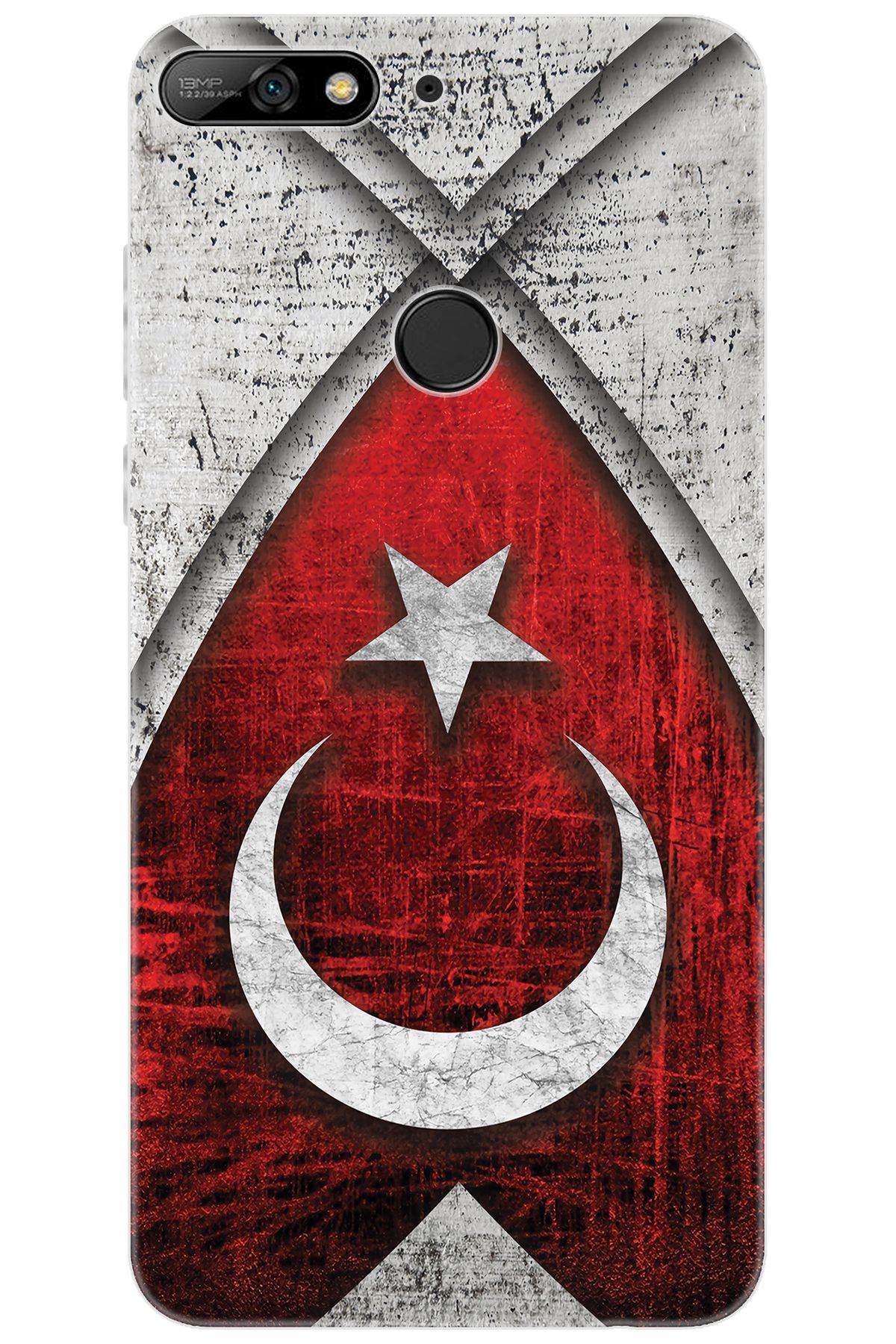 Ceppare Huawei Y7 Prime 2018 (LDN-L21) Uyumlu Kılıf Desen Baskı Silikon Türk Bayrağı STK:380 CP-XngGBeP