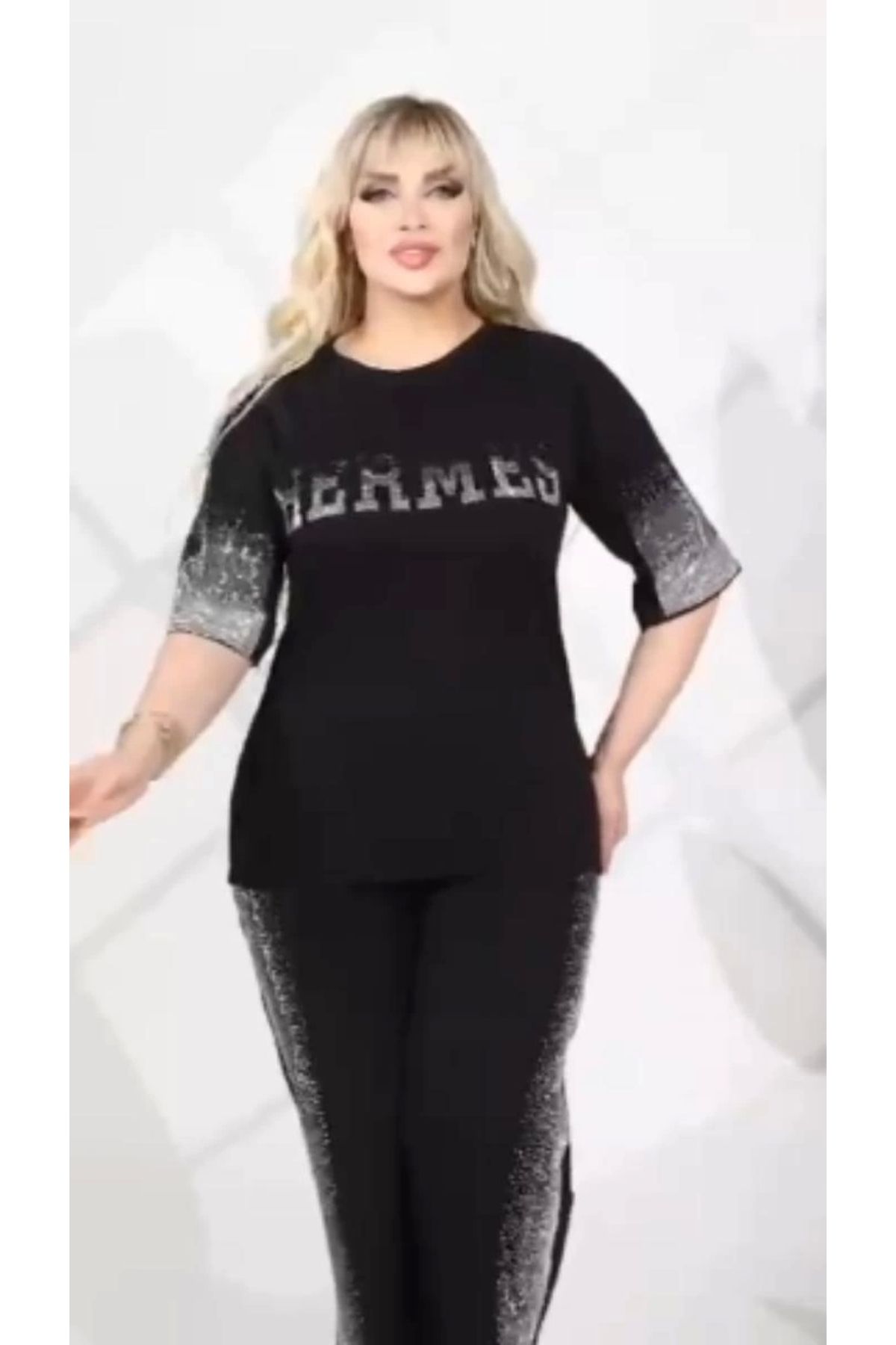 azra moda Kısa Kol Taslı Önü Yazılı Takım