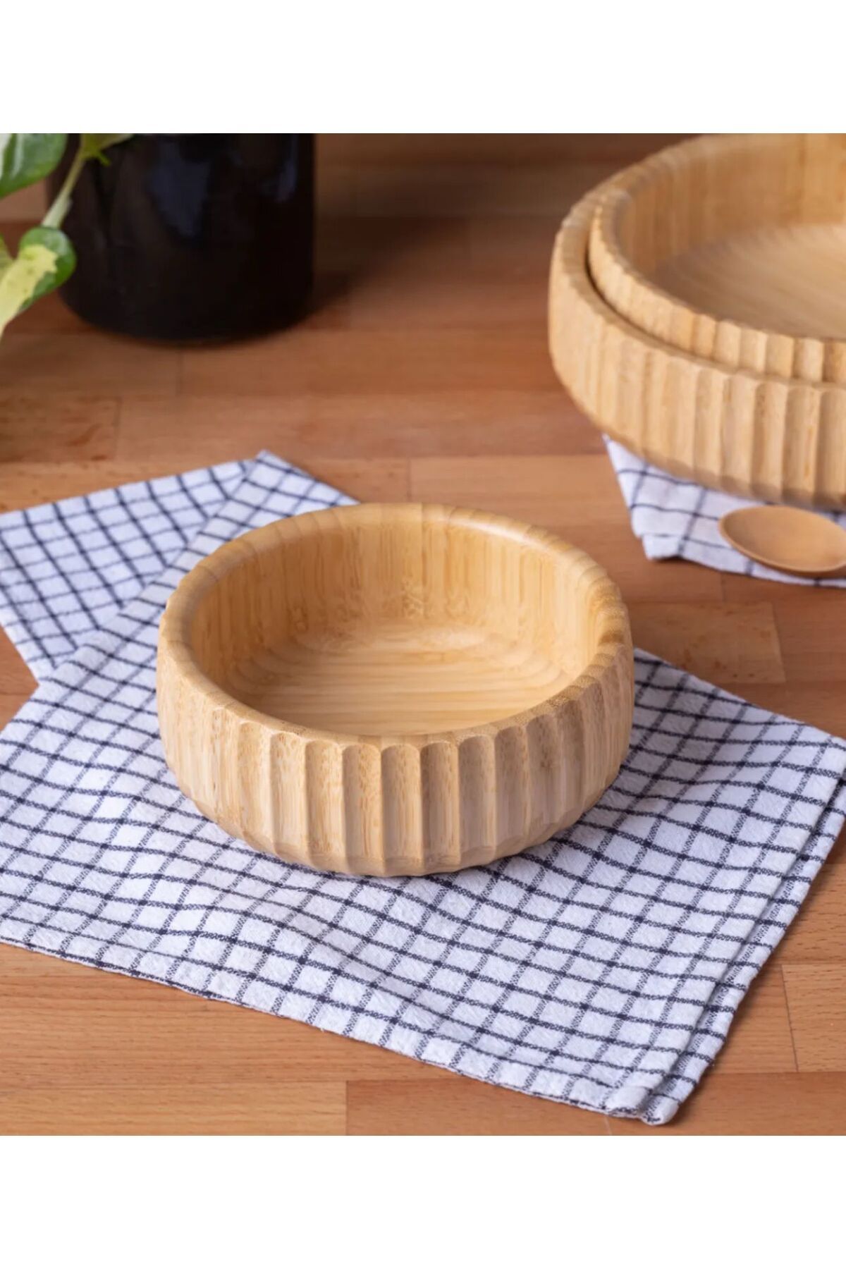 Janset Bambu Çizgili Kase ,orta Boy 11 Cm Meyvelik, Salata, Cips, Meze Bowl Curve Kase Sunum Tepsisi