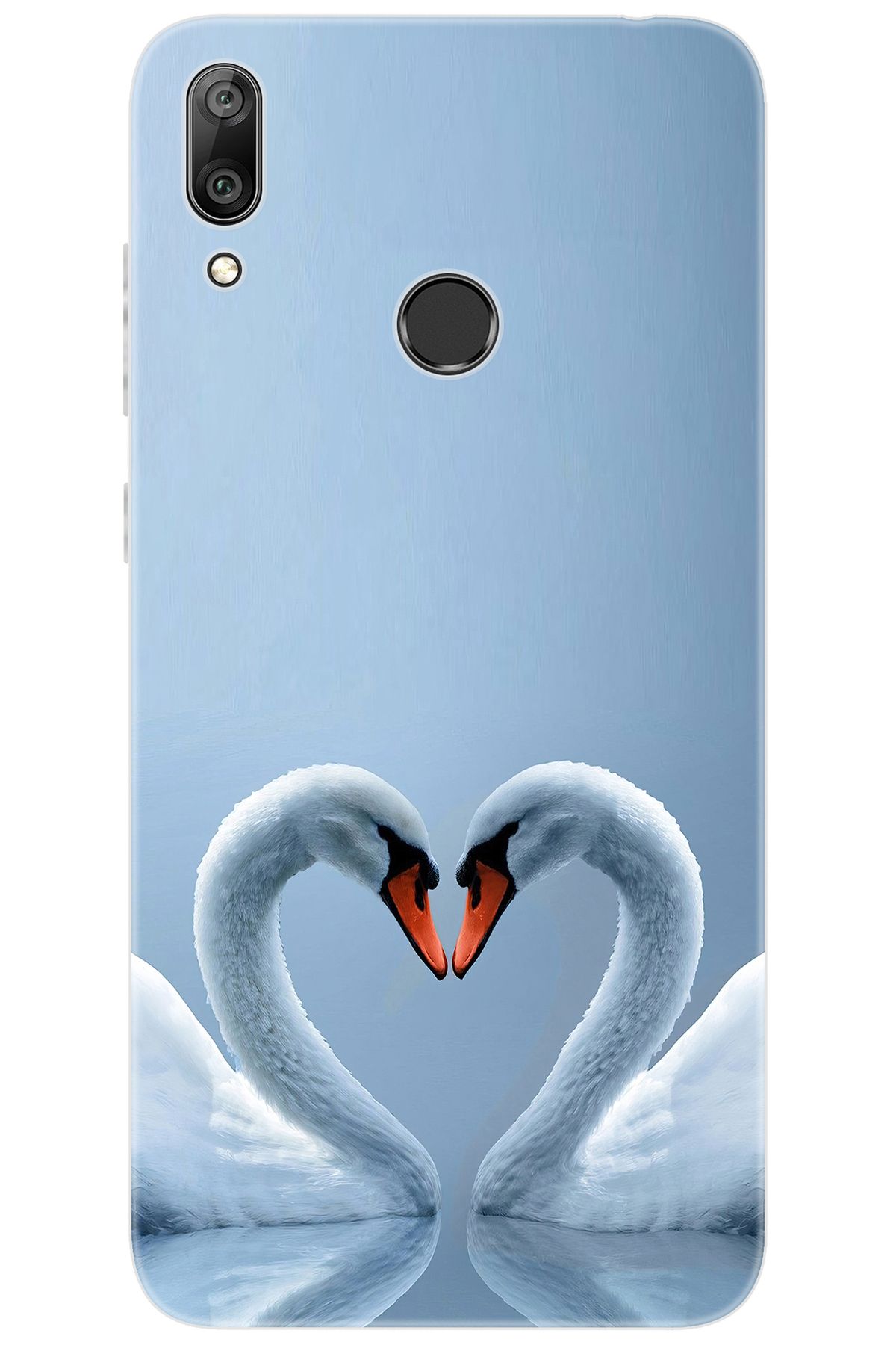 Ceppare Huawei Y7 Prime 2019 (DUB-LX3) Uyumlu Kılıf Desen Baskı Silikon Kuğ ve Kalp STK:305 CP-8rCFkqz