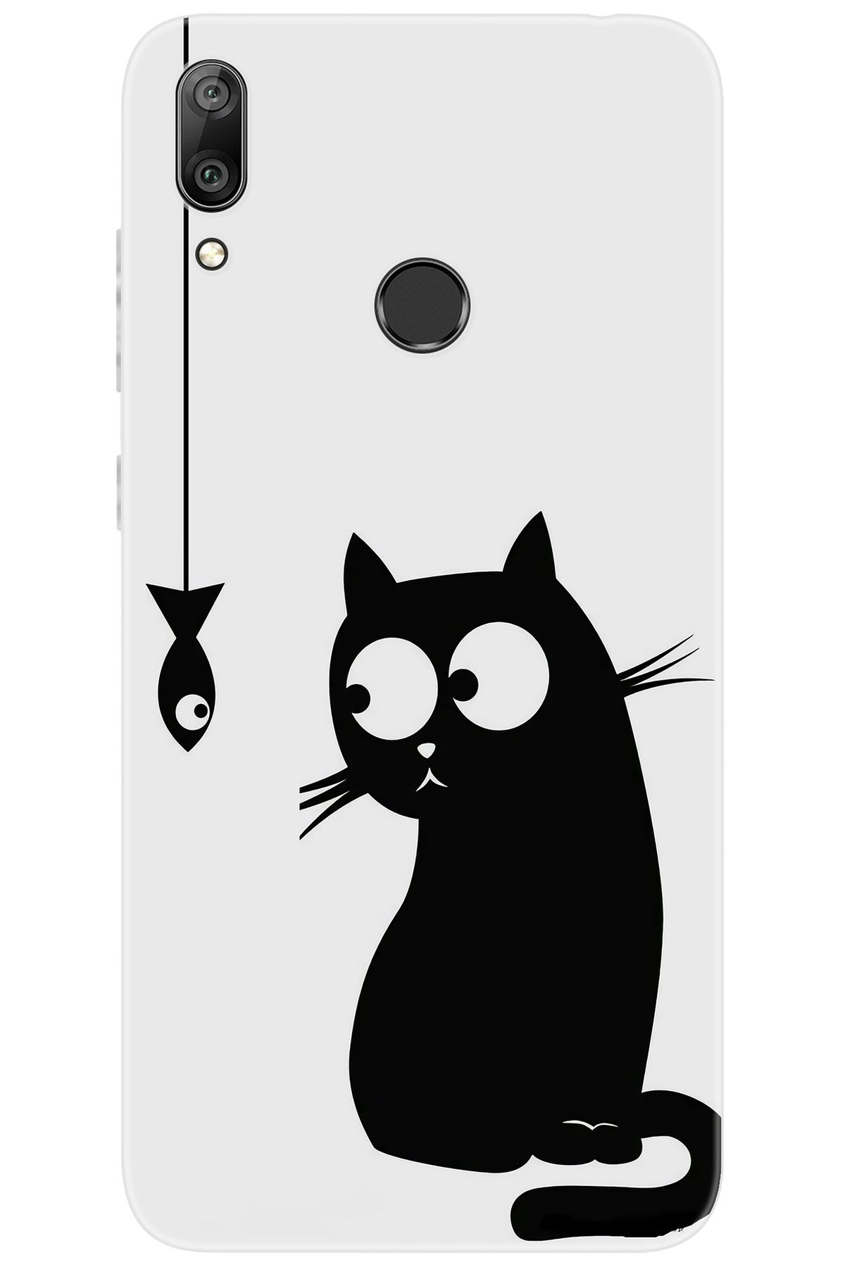 Ceppare Huawei Y7 Prime 2019 (DUB-LX3) Uyumlu Kılıf Desen Baskı Silikon Balık ve Kedi STK:747 CP-jmumuF2