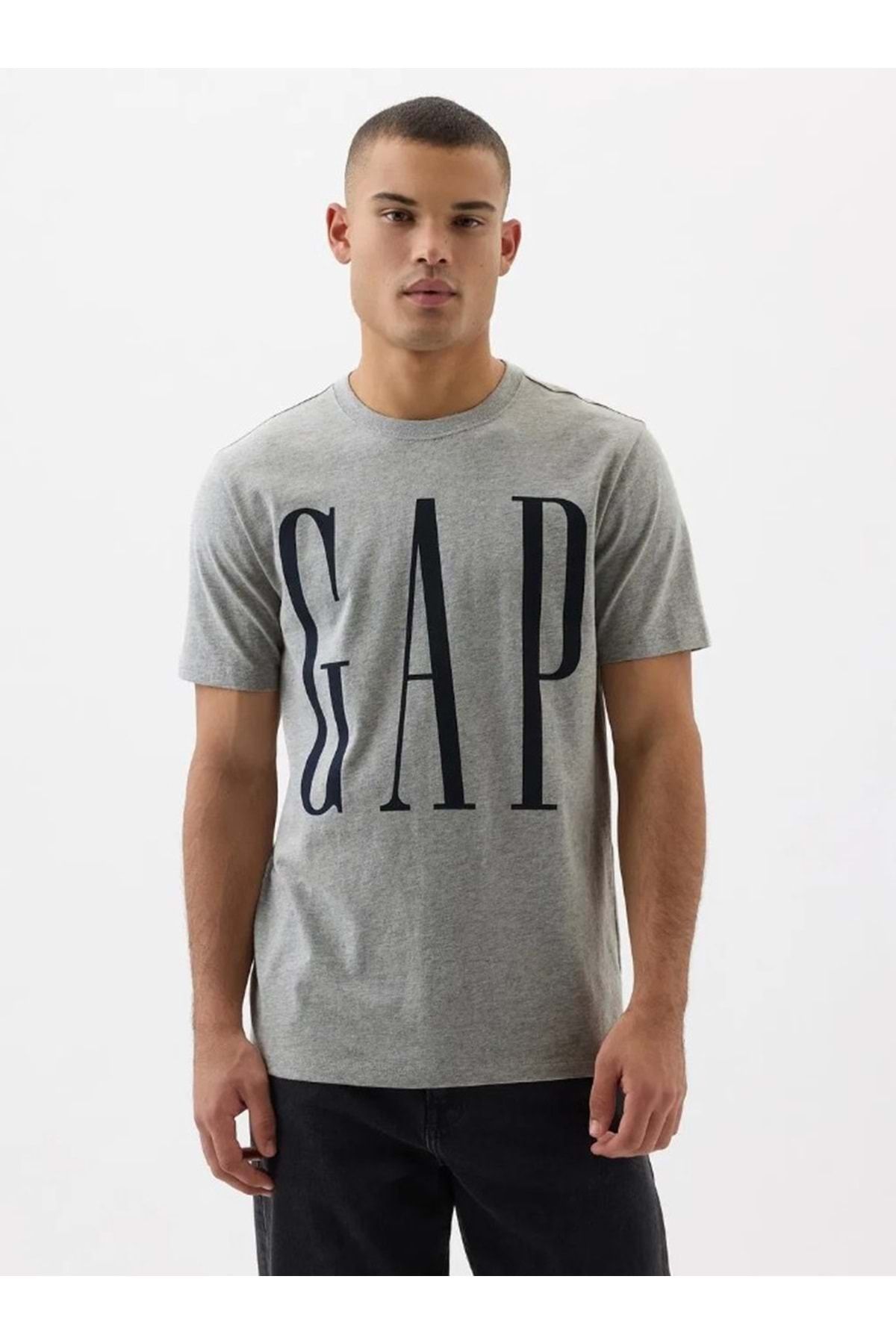 GAP V-Everyday Soft Corp Logo Tee Kısa Kol Tişört Erkek T-Shirt GRİ