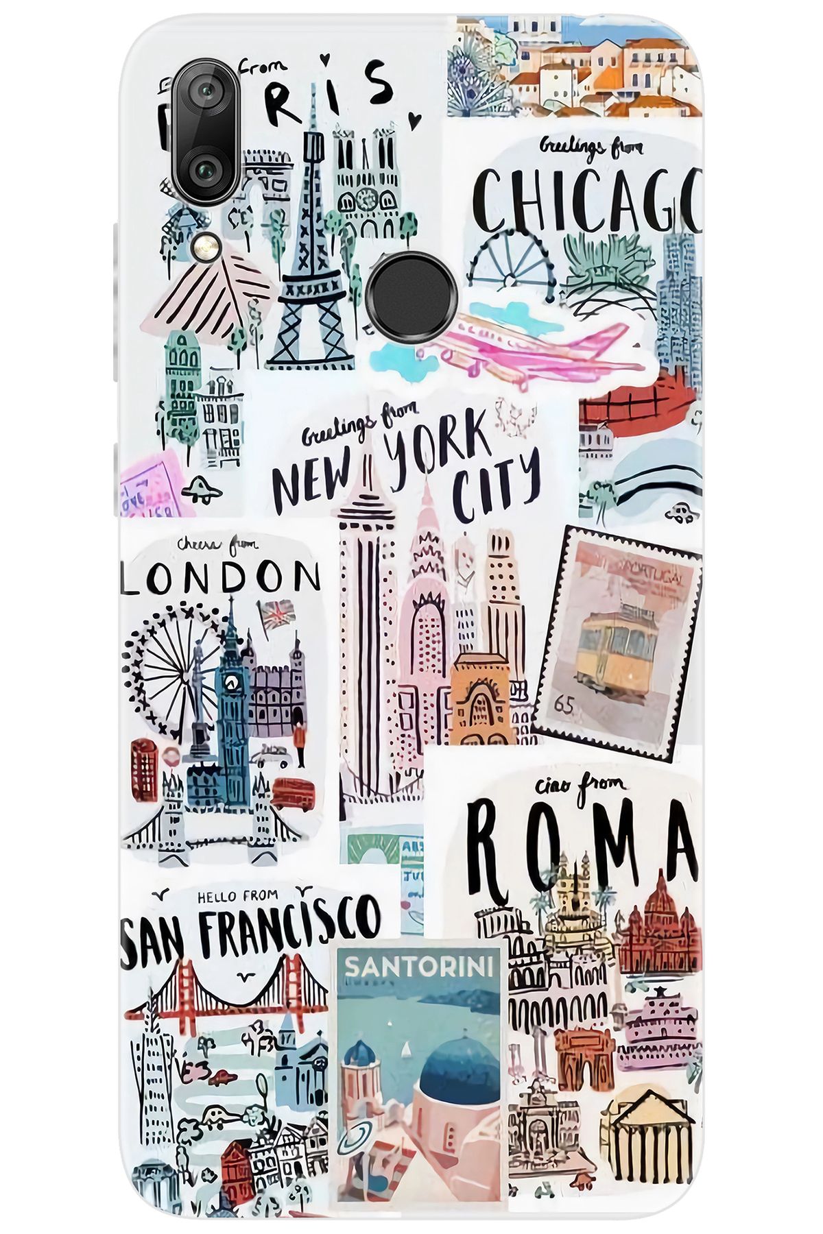 Ceppare Huawei Y7 Prime 2019 (DUB-LX3) Uyumlu Kılıf Desen Silikon Newyork Roma London STK:624 CP-Ze3TQNz