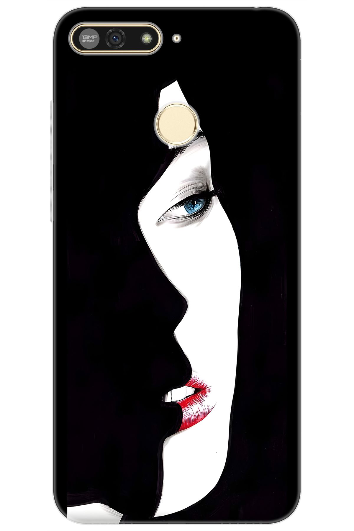 Ceppare Huawei Y6 Prime 2018 (ATU-L31/L42) Uyumlu Kılıf Desenli Silikon Siyah Beyaz Kadın STK:635 CP-x3sAznG