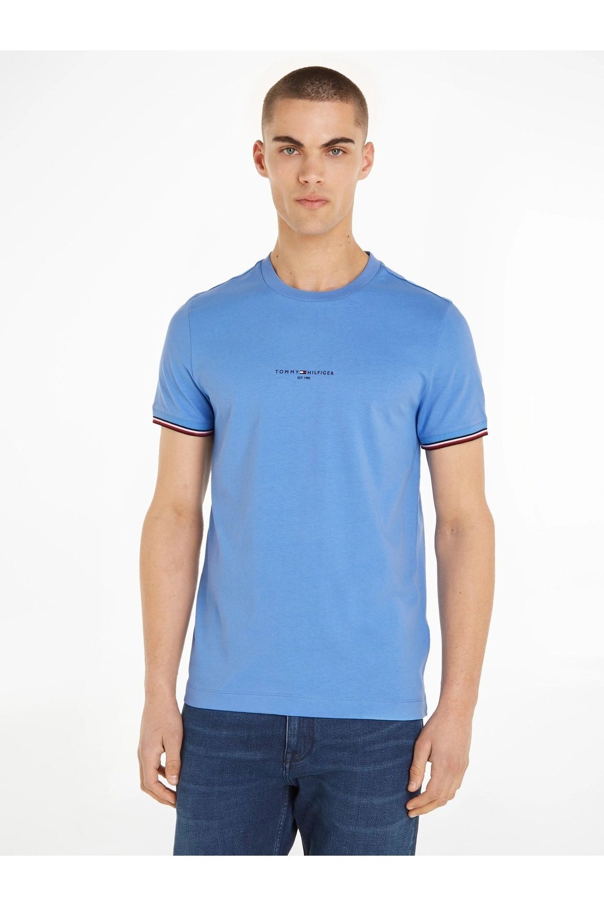 Hilfiger Denim _..TommyHilfiger Erkek Dokuma Kumaş Kısa Kol Düz Model T-Shirt