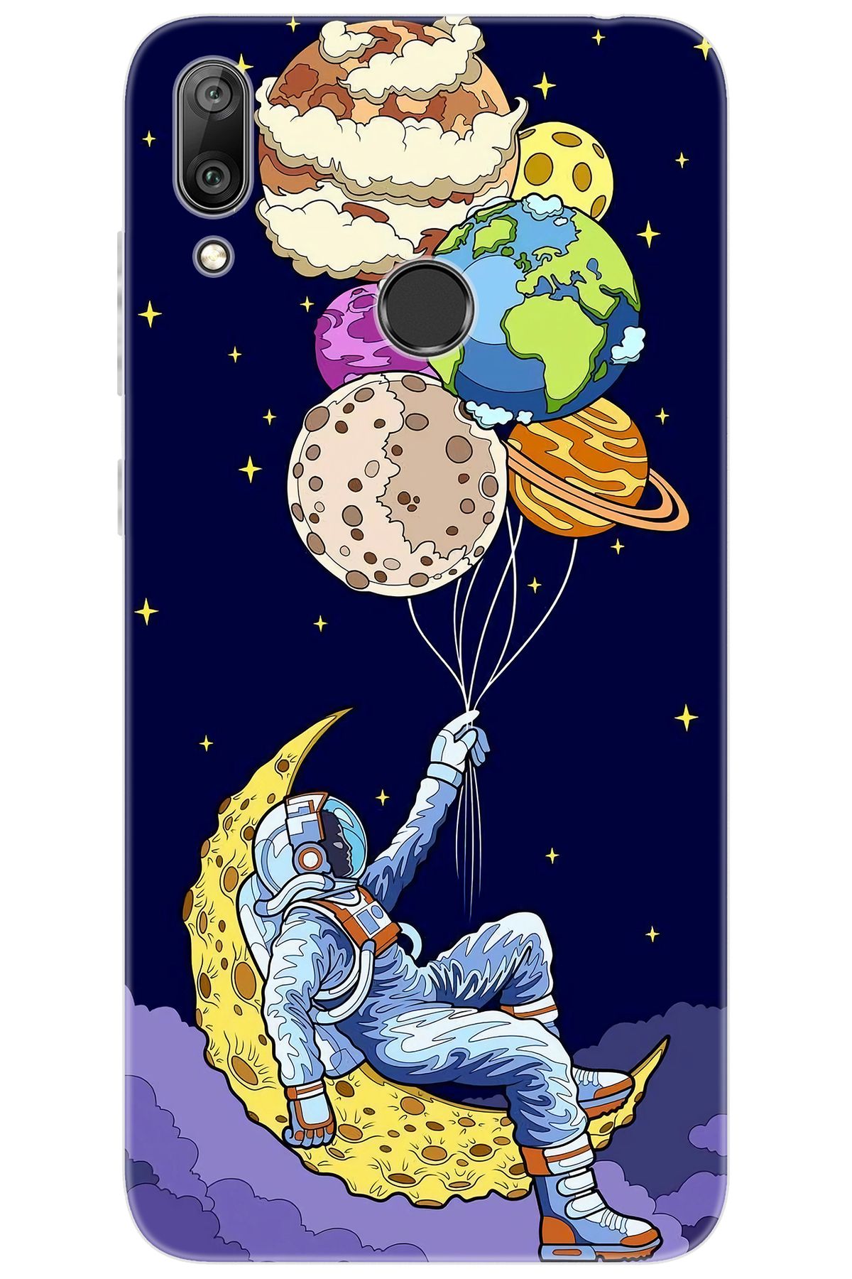 Ceppare Huawei Y7 2019 (DUB-LX1) Uyumlu Kılıf Desen Baskılı Silikon Astronot STK:729 CP-Xf2lhqr