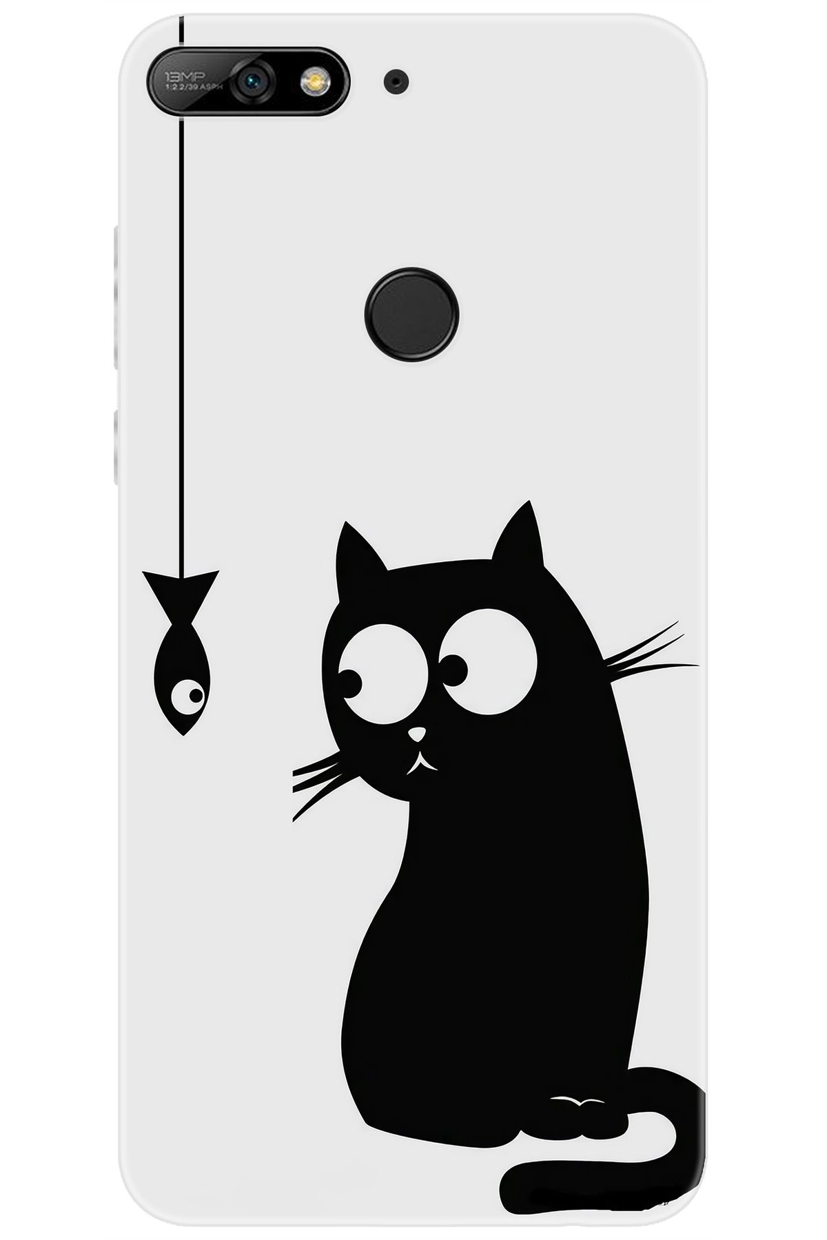 Ceppare Huawei Y7 2018 (LDN-L01) Uyumlu Kılıf Desen Baskılı Silikon Balık ve Kedi STK:747 CP-8ZV4X1u