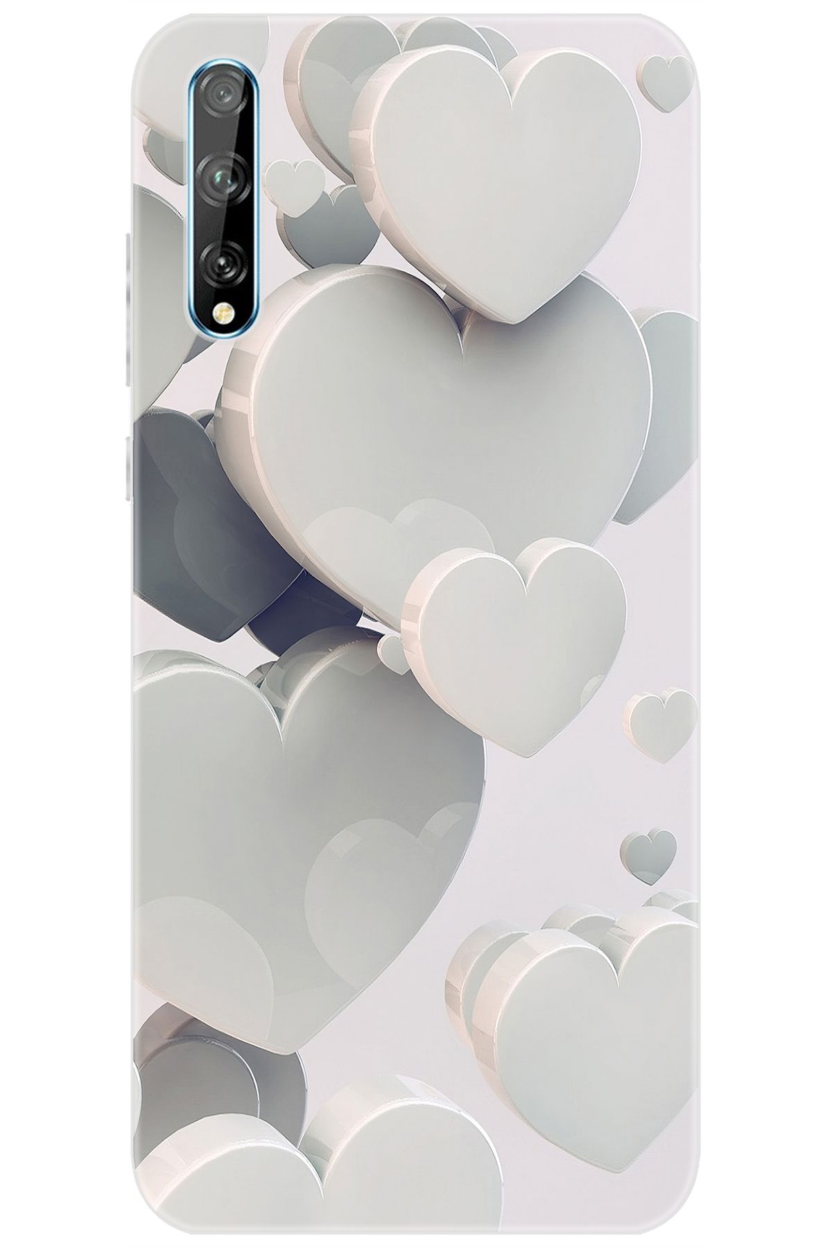 Ceppare Huawei Y8P (AQM-LX1) Uyumlu Kılıf Desen Baskılı Silikon Beyaz Kalpler STK:259 CP-GnVmzta