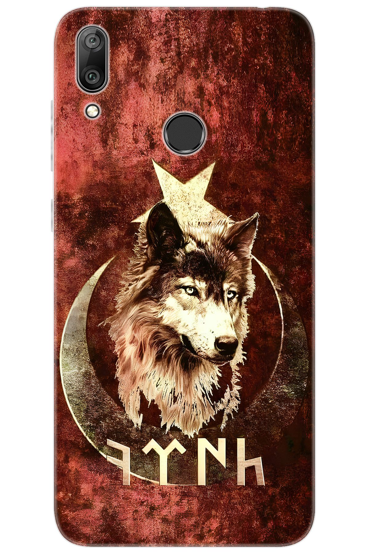 Ceppare Huawei Y7 2019 (DUB-LX1) Uyumlu Kılıf Desen Baskılı Silikon Kurt ve Göktürkçe STK:385 CP-WfWRl56