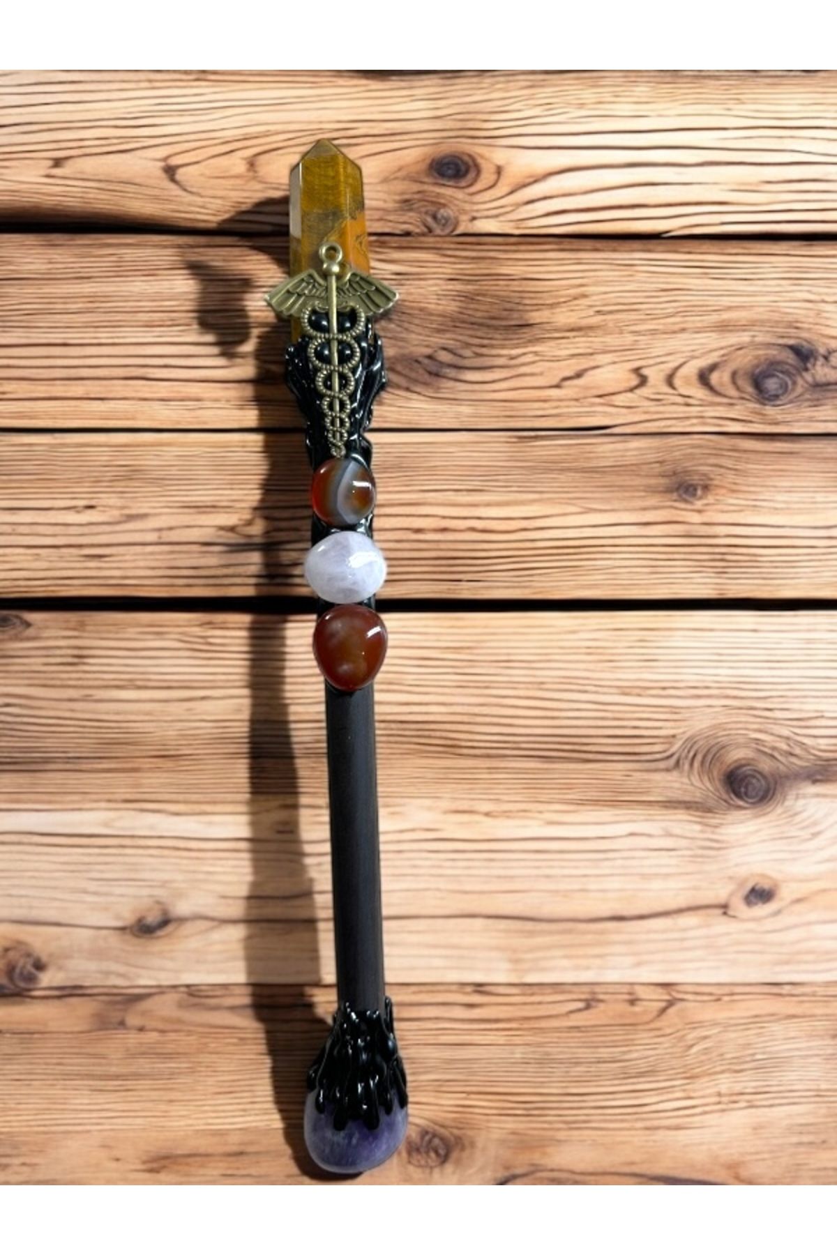 The Magıc of Healıng Doğal Taş Asa, Kristal Asa ( Kaplangözü,ametist, akik, kuvars)
