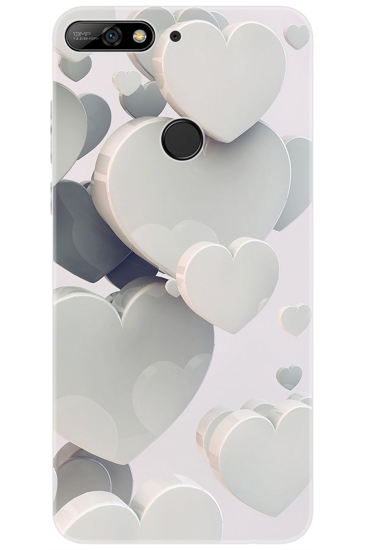 Ceppare Huawei Y7 2018 (LDN-L01) Uyumlu Kılıf Desen Baskılı Silikon Beyaz Kalpler STK:259 CP-MkNDOp5