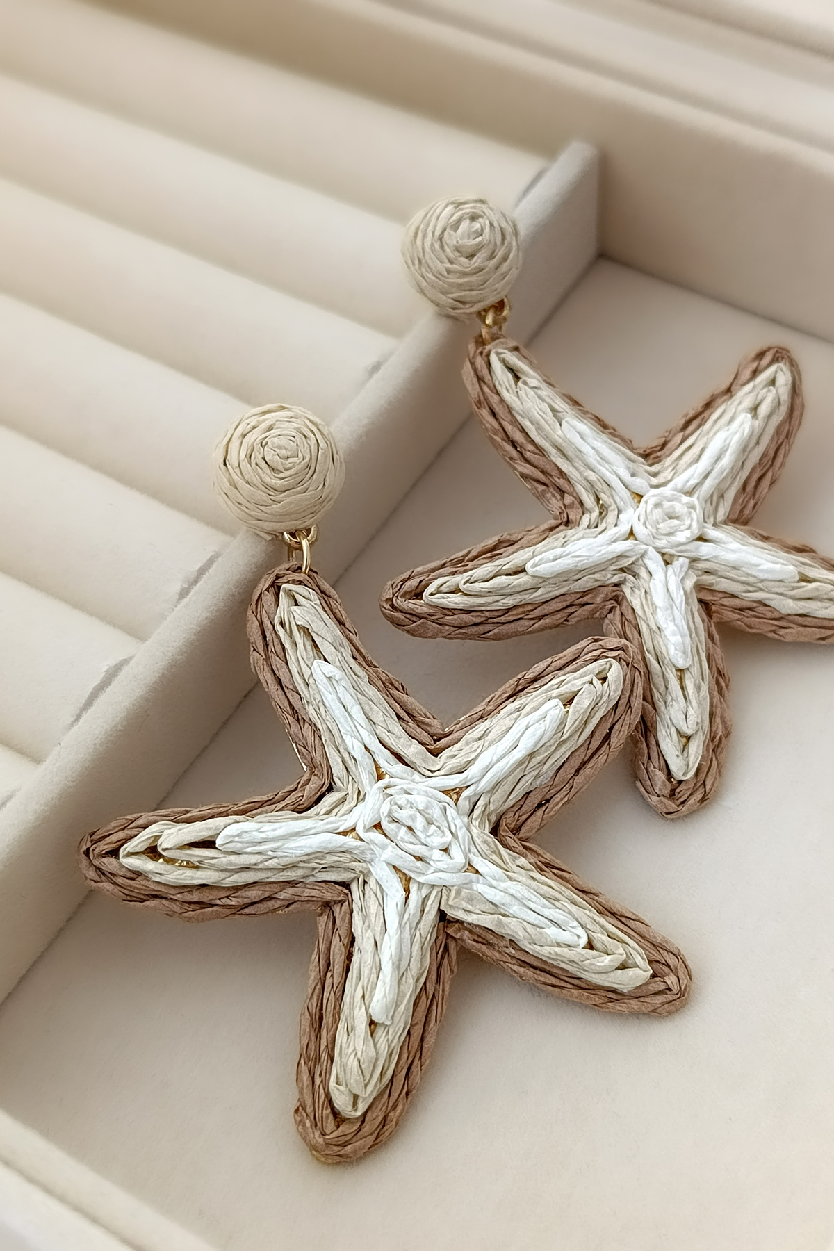 COSİTA-Starfish Large Size Coffee Cream Straw Earrings 2