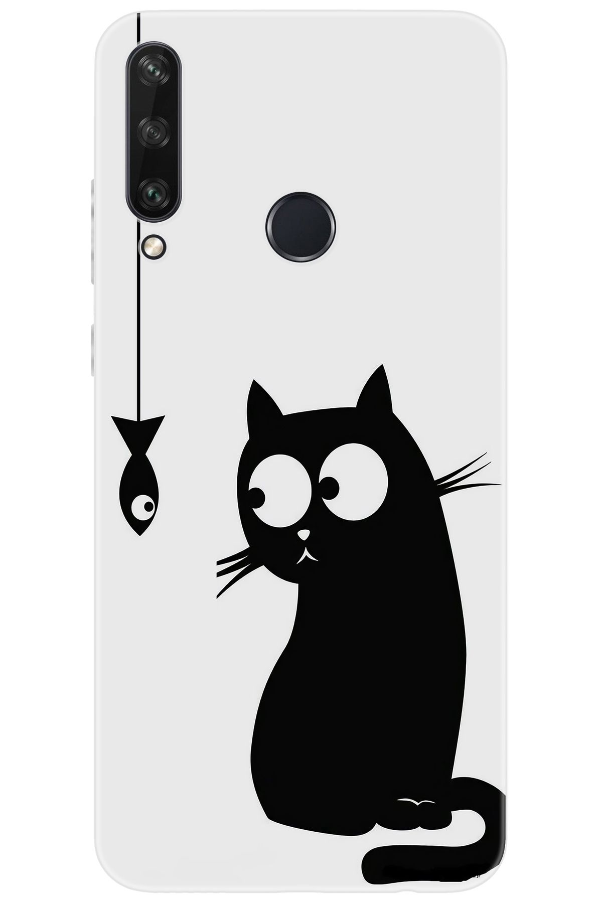 Ceppare Huawei Y6P (MED-LX9N) Uyumlu Kılıf Desen Baskılı Silikon Balık ve Kedi STK:747 CP-RRNc3m1