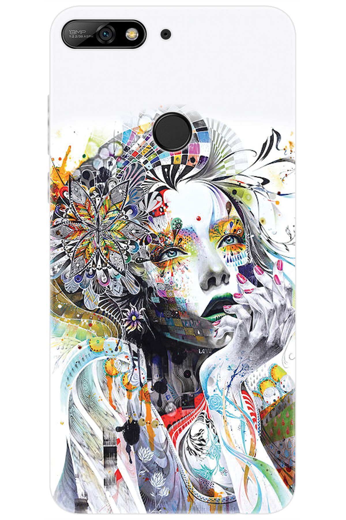 Ceppare Huawei Y7 2018 (LDN-L01) Uyumlu Kılıf Desen Baskılı Silikon Düşünen Kız STK:574 CP-VkwYNX5
