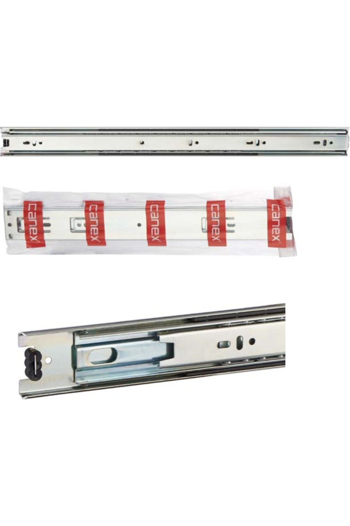 CANEX En 43 mm Teleskopik Bilyalı Çekmece Rayı Kaplamalı - 55 cm (5 Takım)