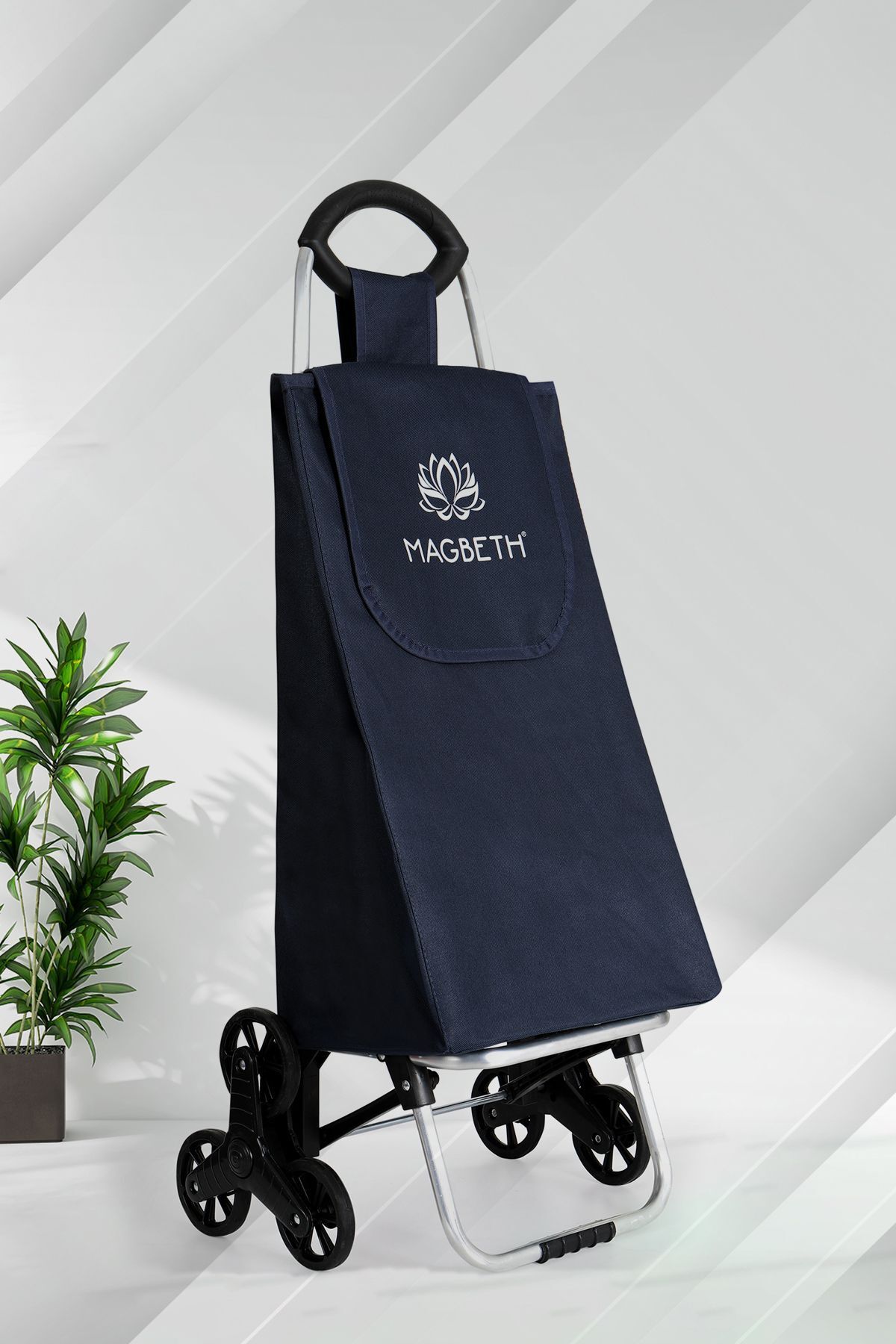 MAGBETH D200 Lacivert Büyük Boy Sessiz Silikon Tekerli Pazar Arabası, Büyük Boy Su Geçirmez Pazar Çantası