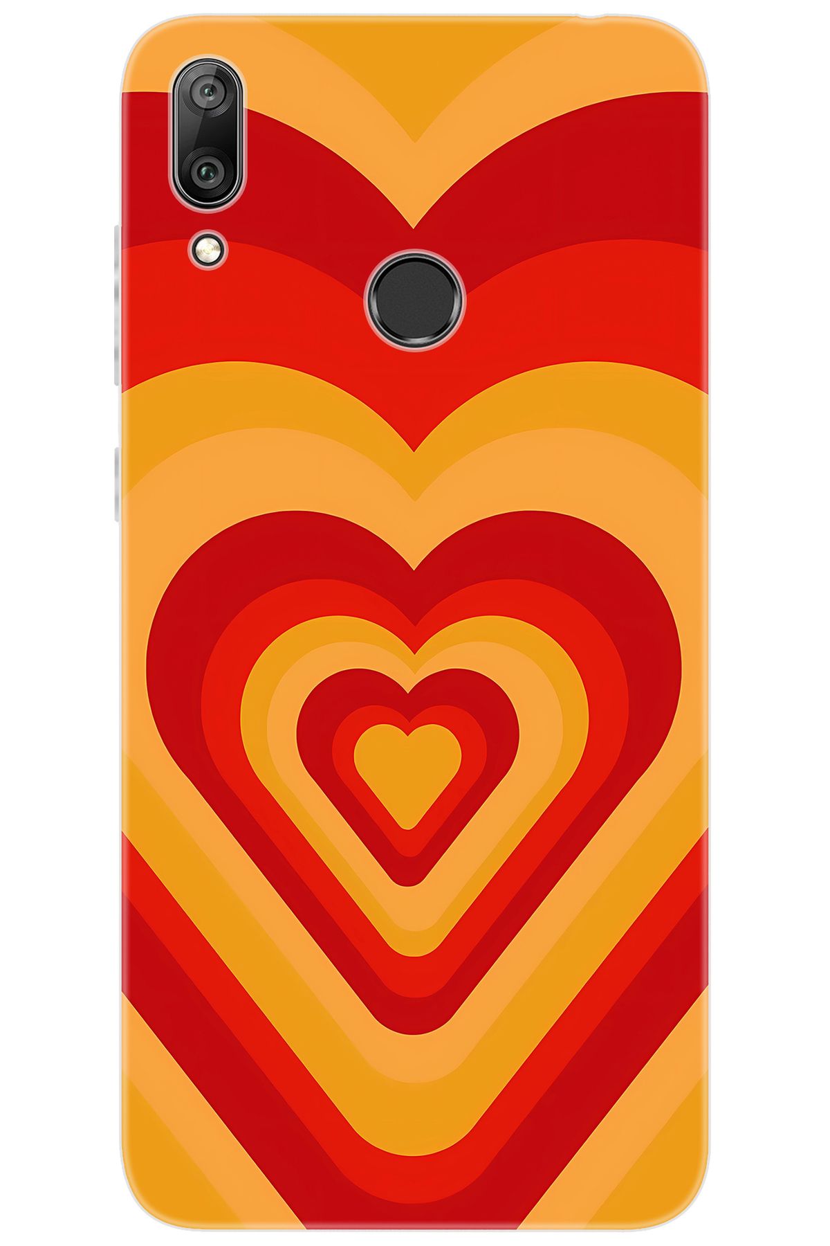 Ceppare Huawei Y7 2019 (DUB-LX1) Uyumlu Kılıf Desenli Silikon Sarı Kırmızı Kalpler STK:1009 CP-ZhceJ3k