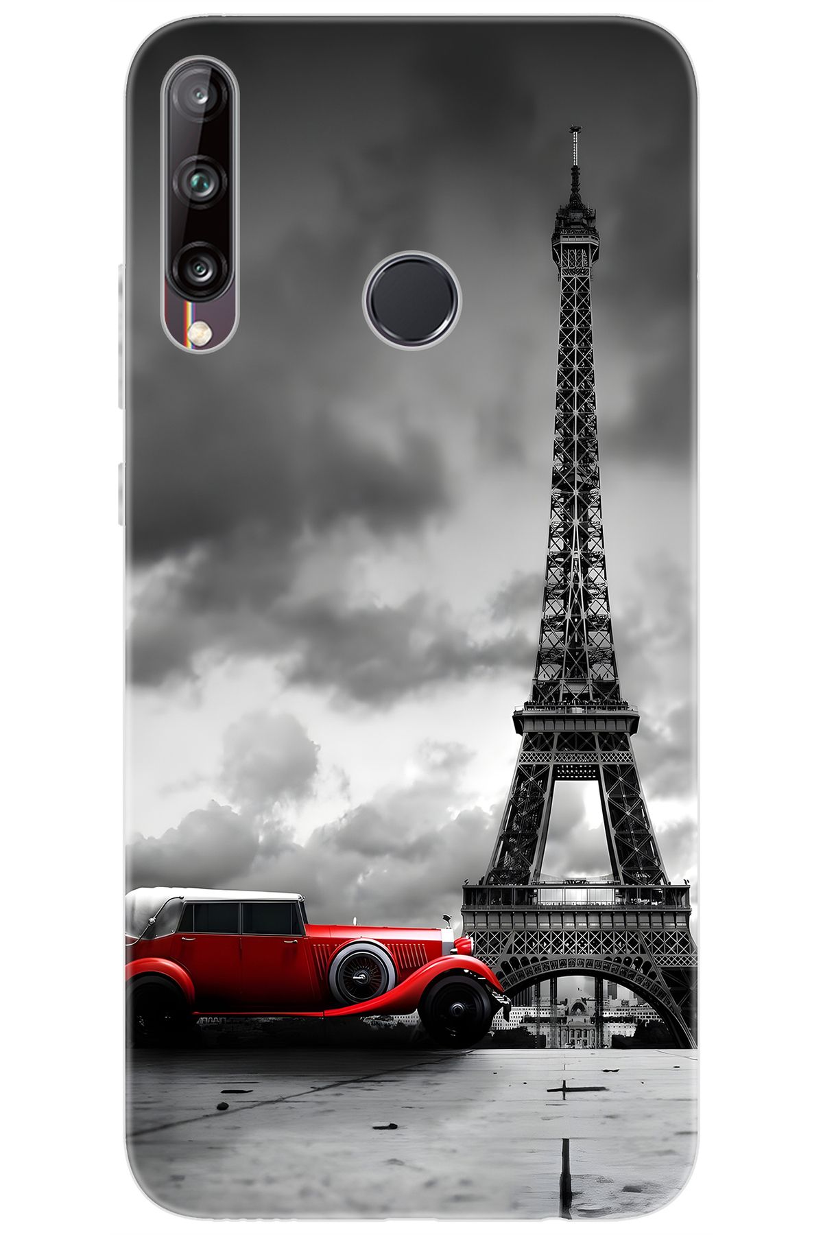 Ceppare Huawei Y7P (ART-L29) Uyumlu Kılıf Desen Baskı Silikon Eyfel Kırmızı Araba STK:709 CP-1Ks8PY6