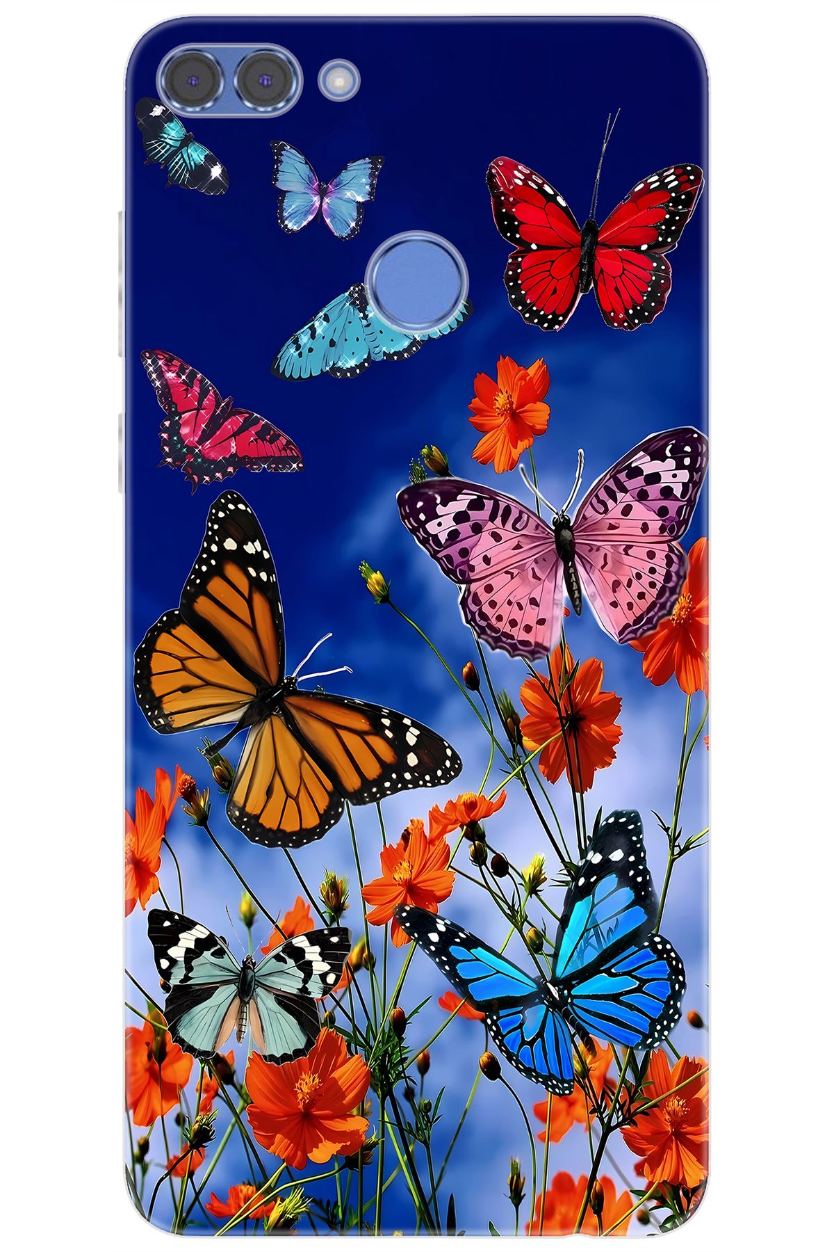 Ceppare Huawei Y9 2018 (FLA-LX1/LX2) Uyumlu Kılıf Desen Baskılı Silikon Renkli Kelebekler STK:741 CP-c7bjwpU
