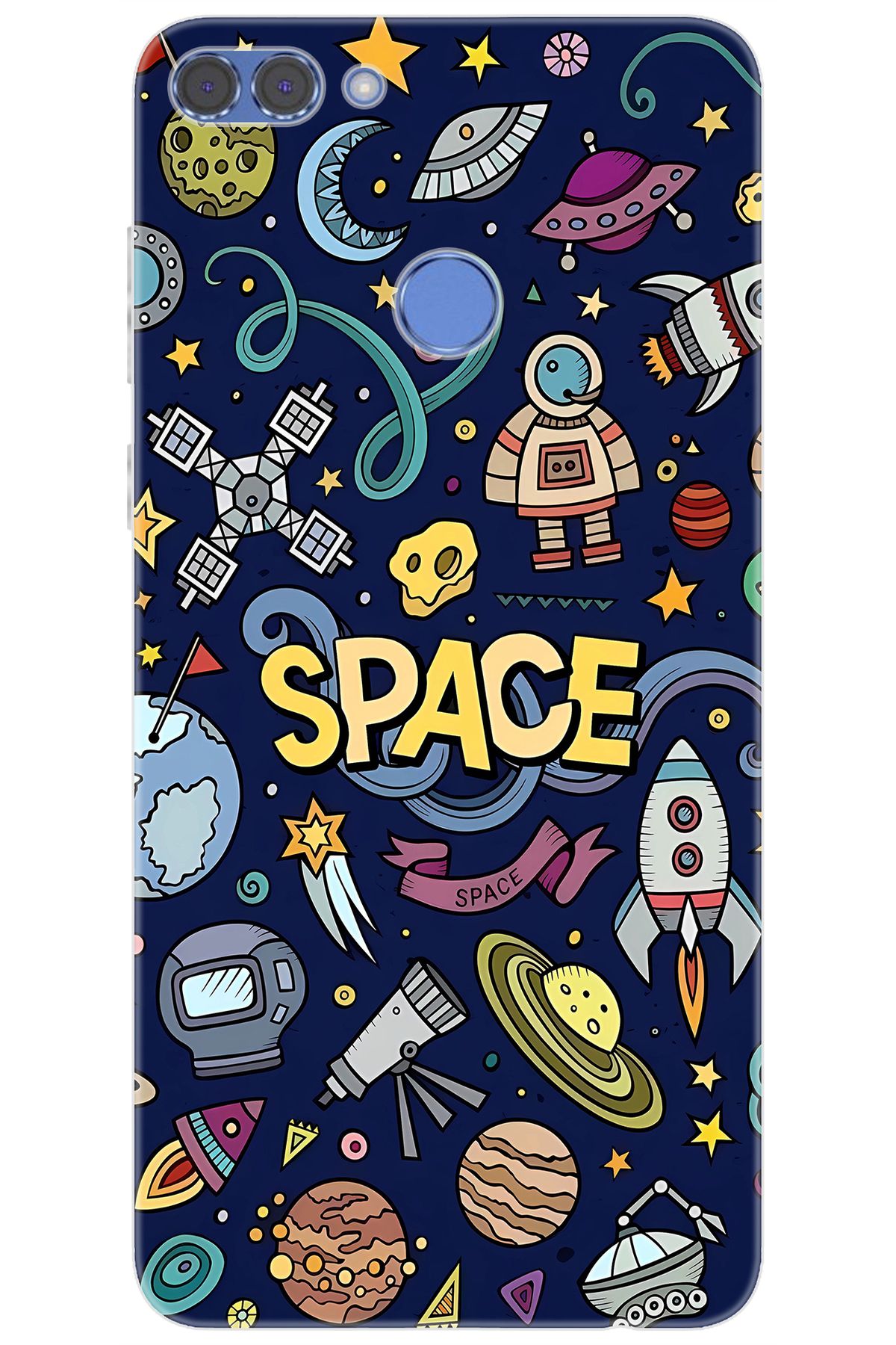 Ceppare Huawei Y9 2018 (FLA-LX1/LX2) Uyumlu Kılıf Desen Baskılı Silikon Space STK:623 CP-xb4WXbc