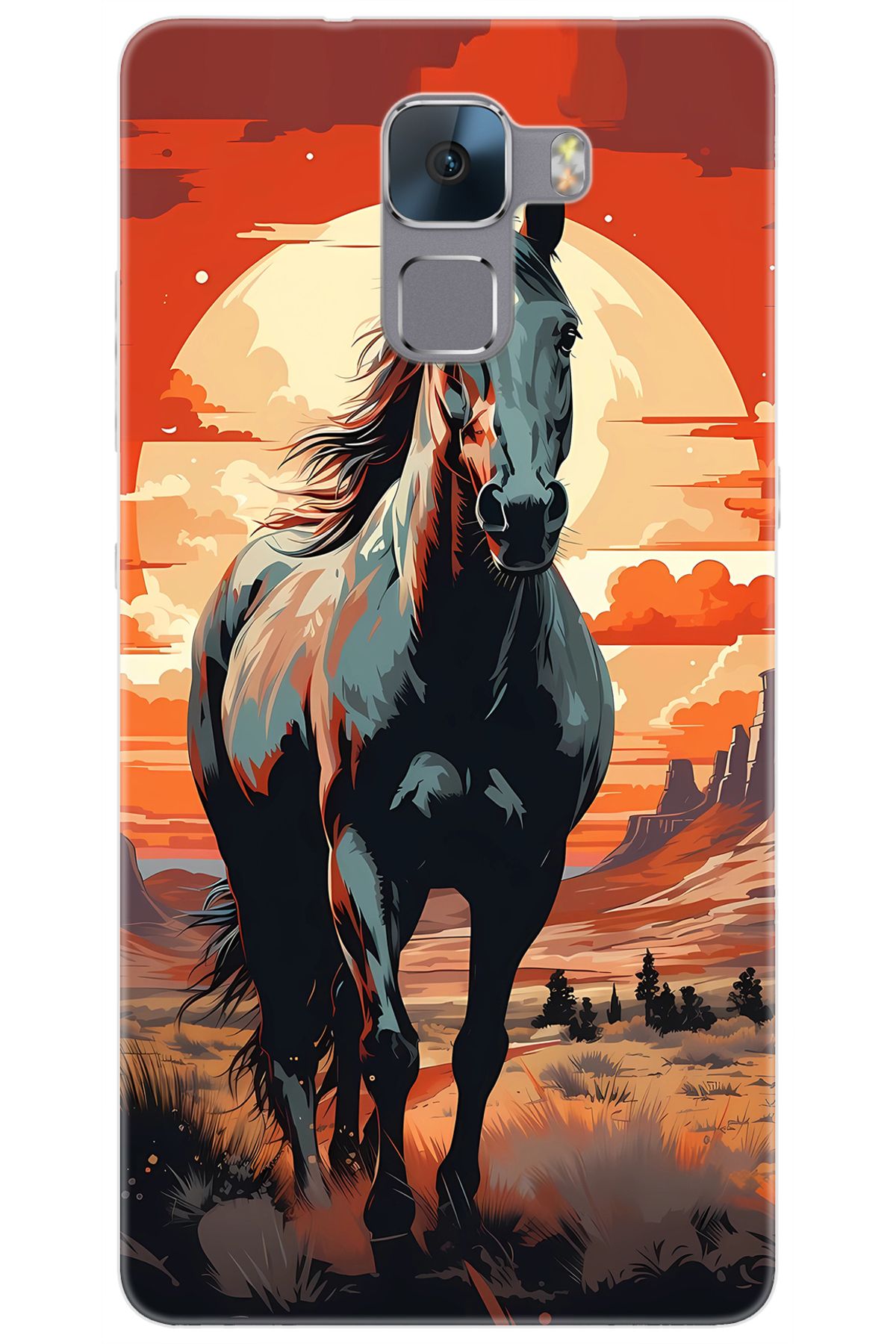 Ceppare Huawei Honor 7 (PLK-L01) Uyumlu Kılıf Desen Baskılı Silikon Western Atı STK:655 CP-vxBjO9y