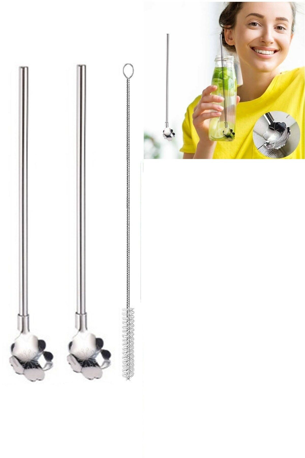 feifei Paslanmaz Metal 2 Li Kaşıklı Pipet Fırça Seti