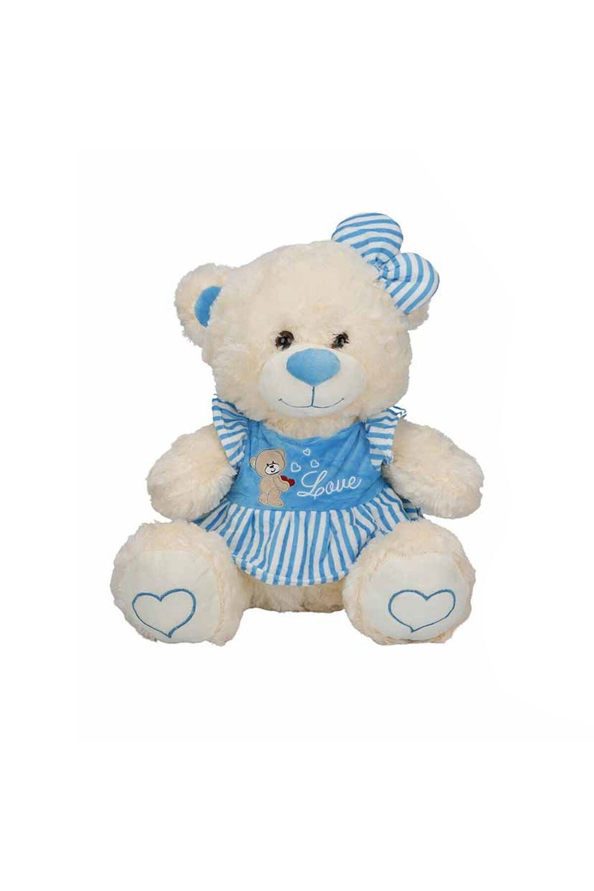 OEM 8334 Oturan Çizgili Elbiseli Peluş Ayı 40 cm -Sunman