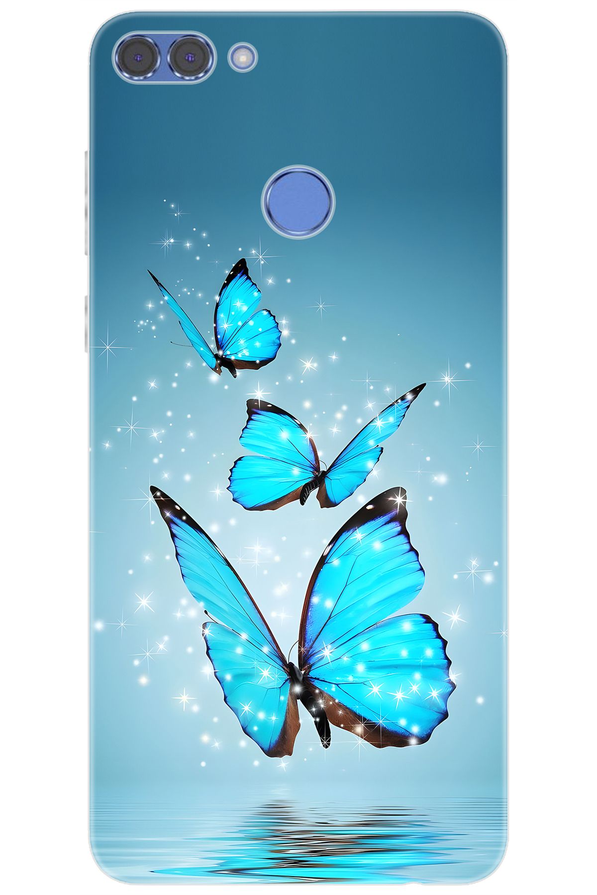 Ceppare Huawei Y9 2018 (FLA-LX1/LX2) Uyumlu Kılıf Desen Baskılı Silikon Mavi Kelebek STK:710 CP-DUGaumi