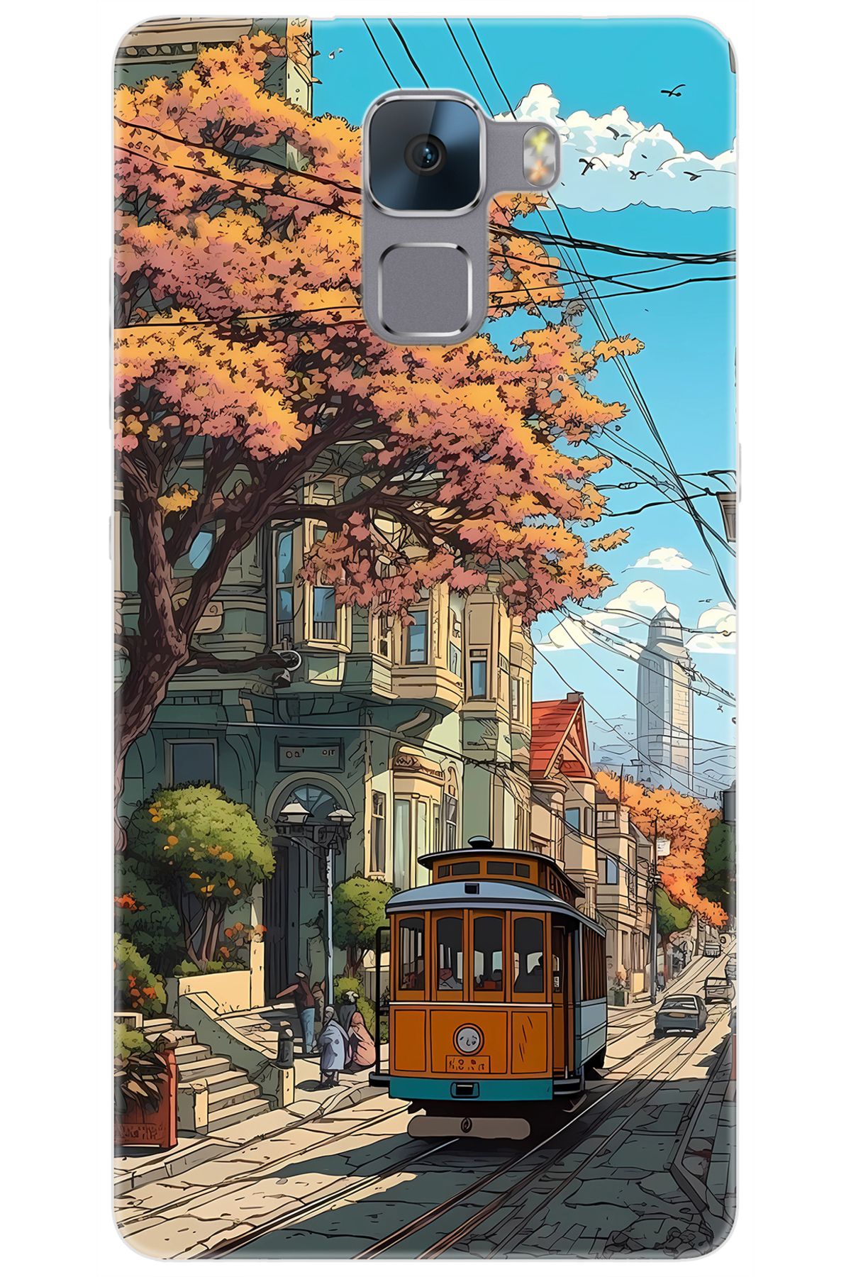 Ceppare Huawei Honor 7 (PLK-L01) Uyumlu Kılıf Desen Baskılı Silikon Tramvay STK:645 CP-Z6fNfkM