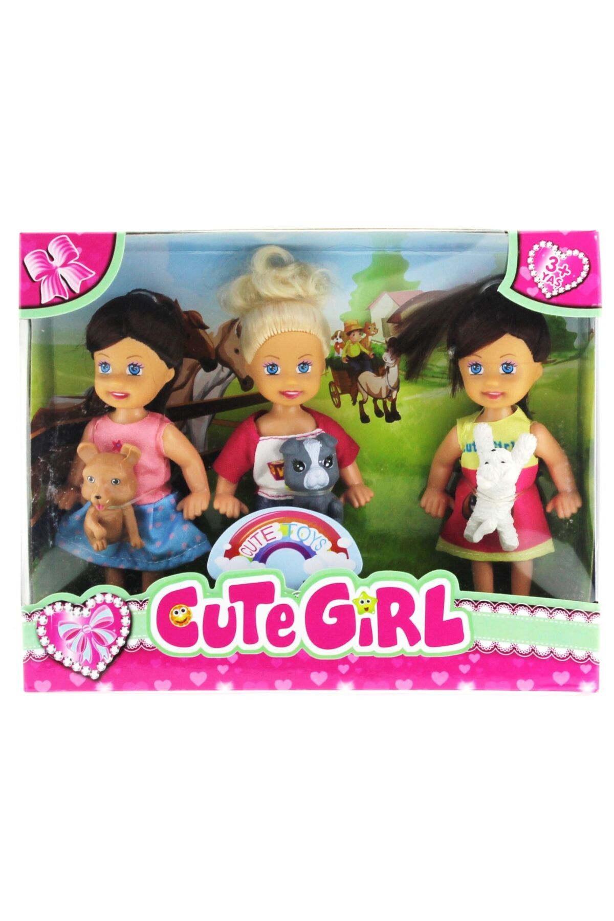 OEM Cute Girl Mini Bebek ve Evcil Hayvan Üçlü Set