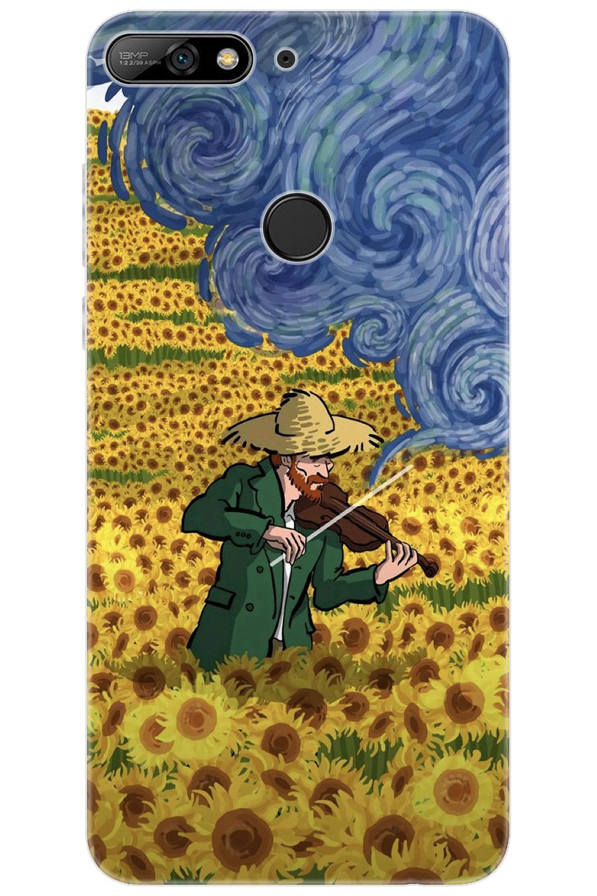 Ceppare Huawei Y7 PRO 2018 (LDN-LX2) Uyumlu Kılıf Desen Silikon Sunflower Ayçiçeği Tarlası S:756 CP-OITlOiy